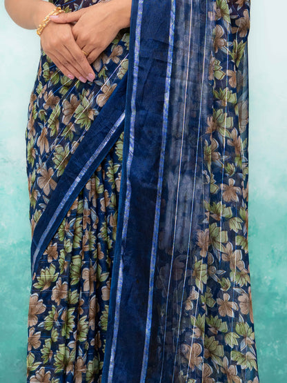 Navy Blue Poly Viscose Saree