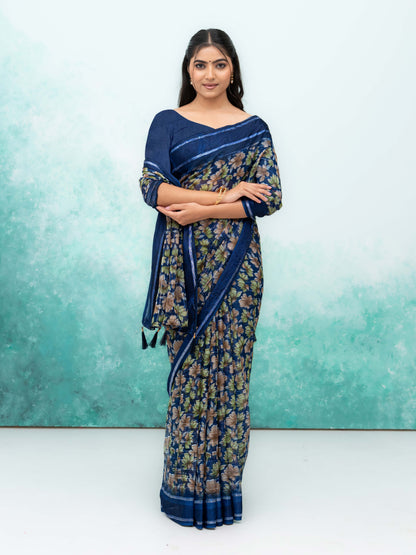 Navy Blue Poly Viscose Saree
