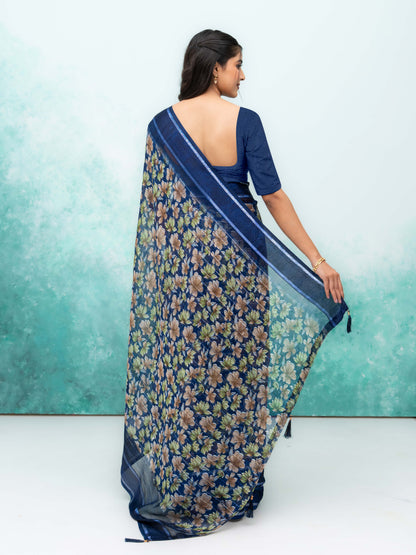 Navy Blue Poly Viscose Saree