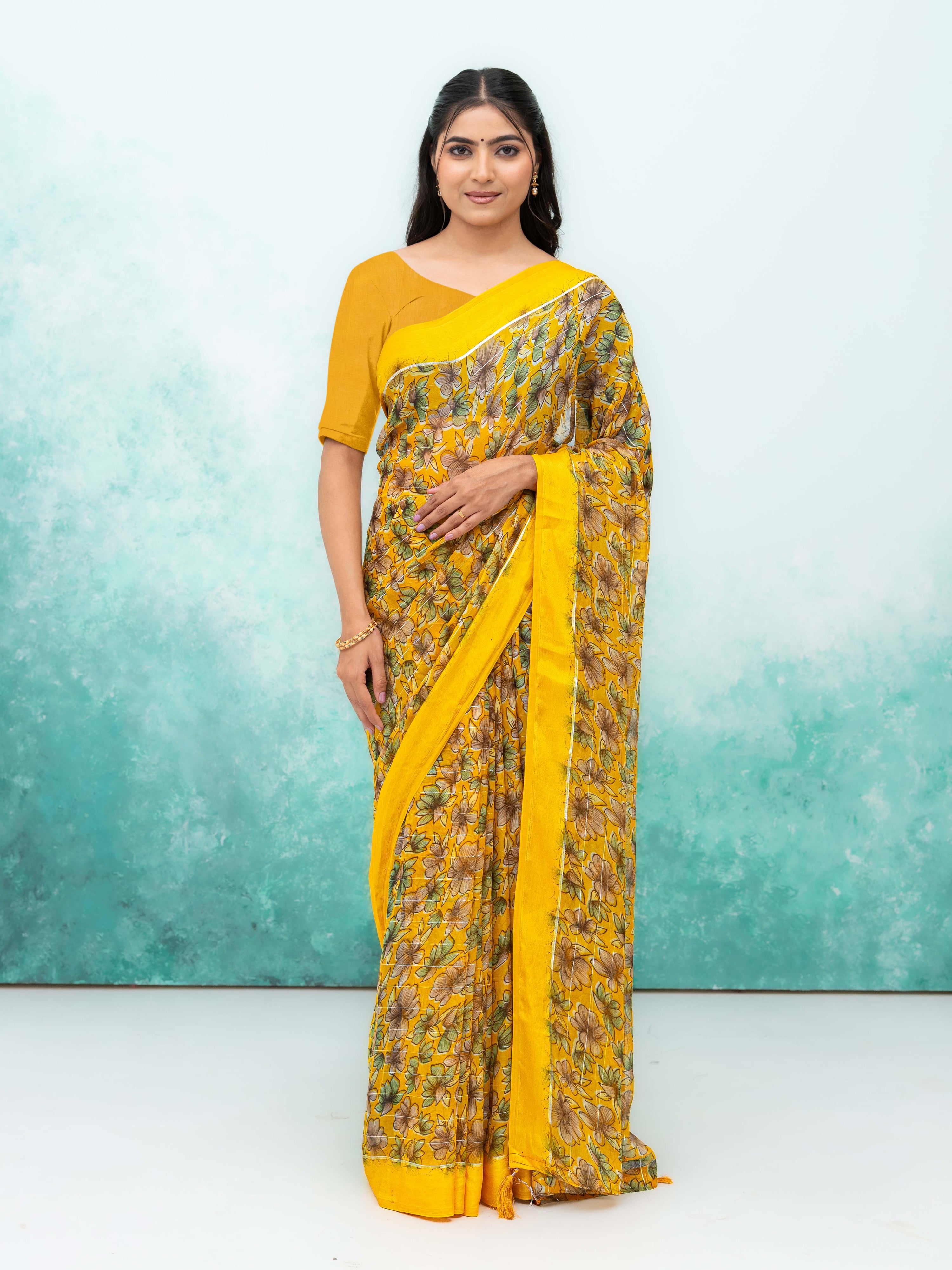 Yellow Poly Viscose Saree