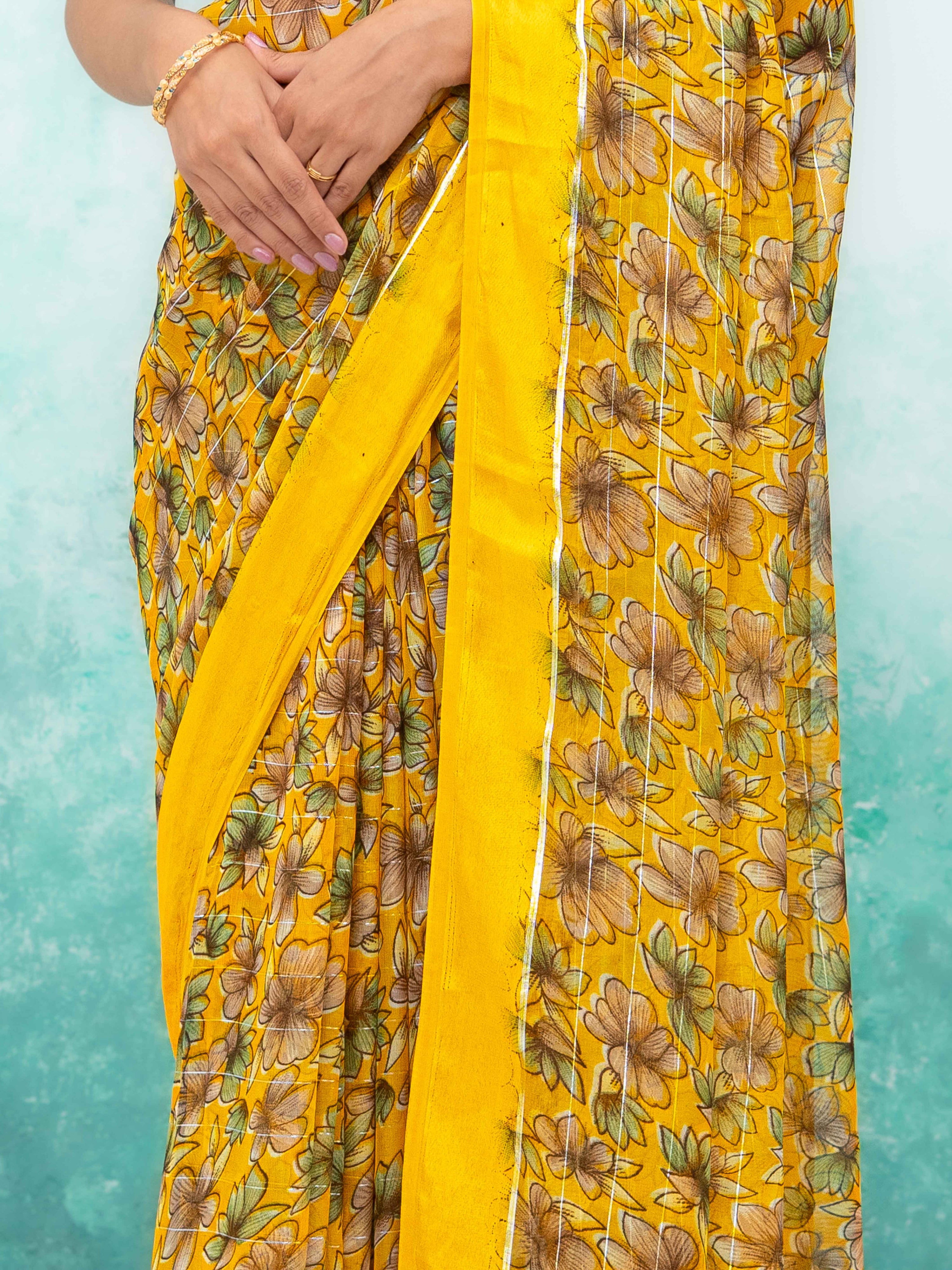 Yellow Poly Viscose Saree