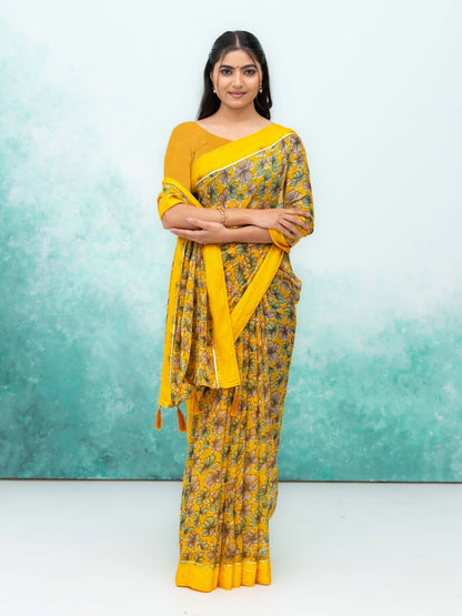 Yellow Poly Viscose Saree
