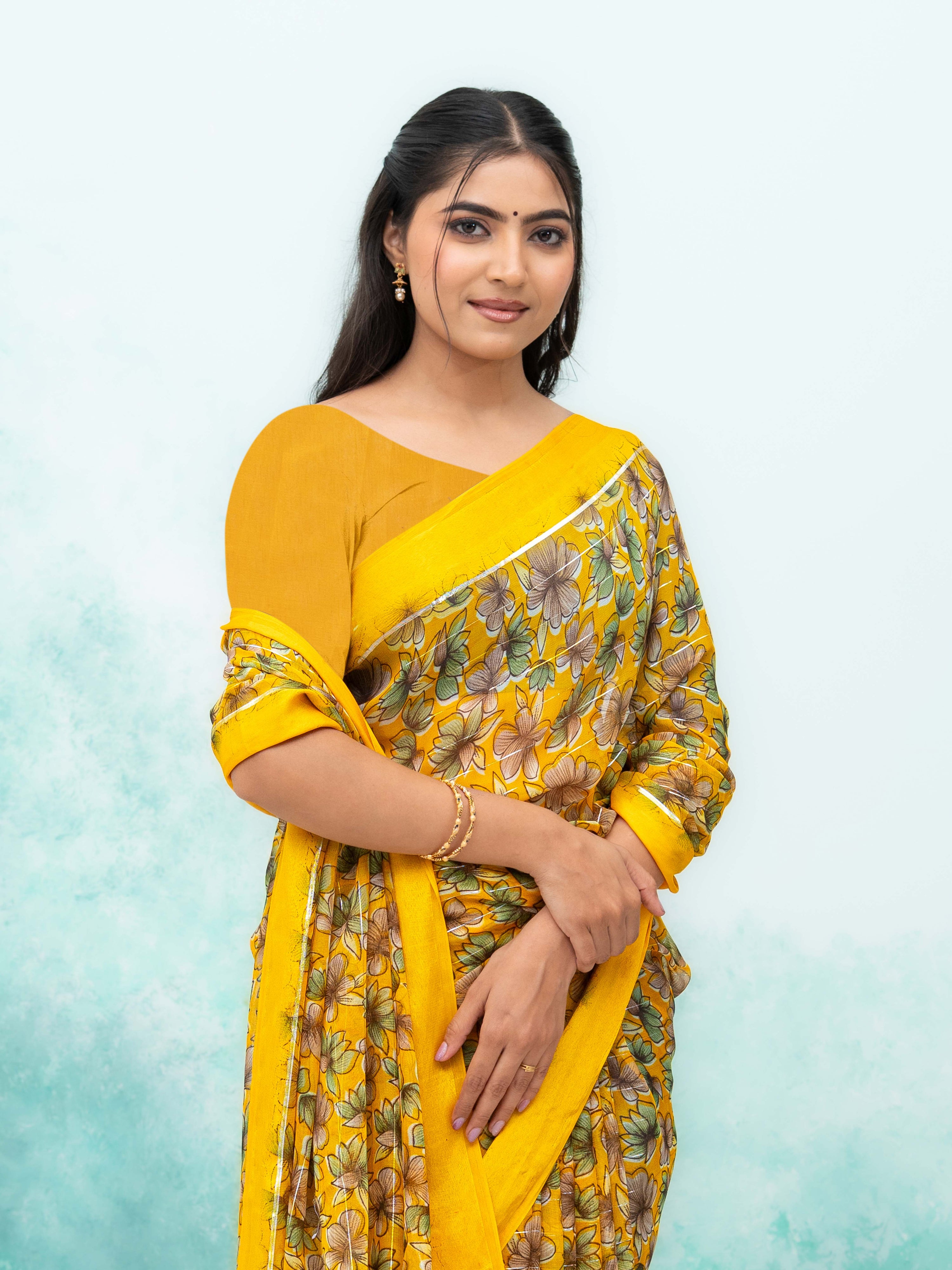 Yellow Poly Viscose Saree