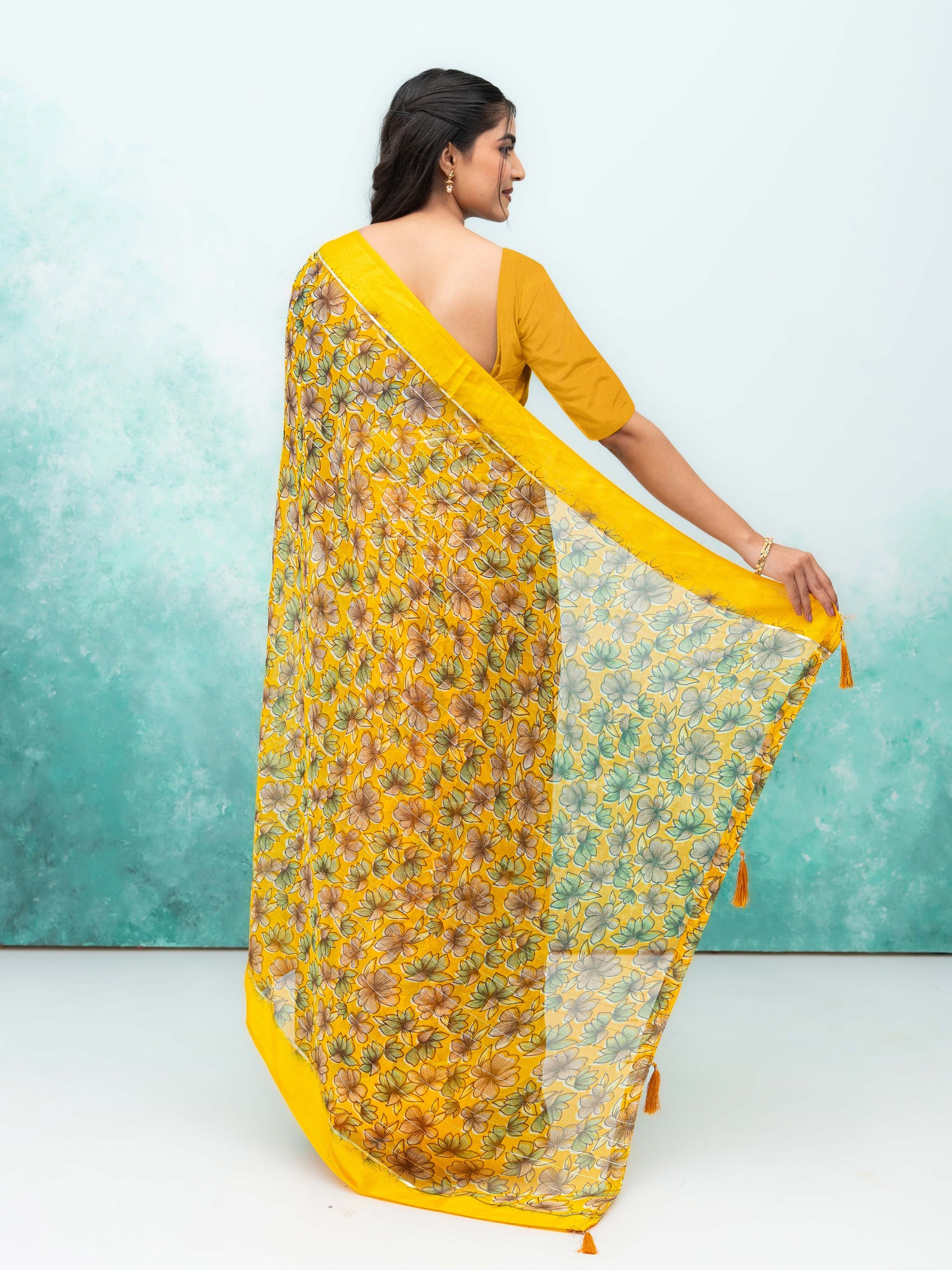 Yellow Poly Viscose Saree