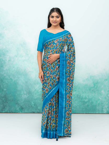 Sky Blue Poly Viscose Saree