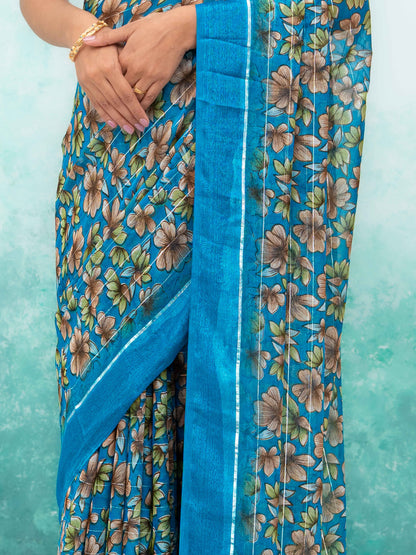 Sky Blue Poly Viscose Saree