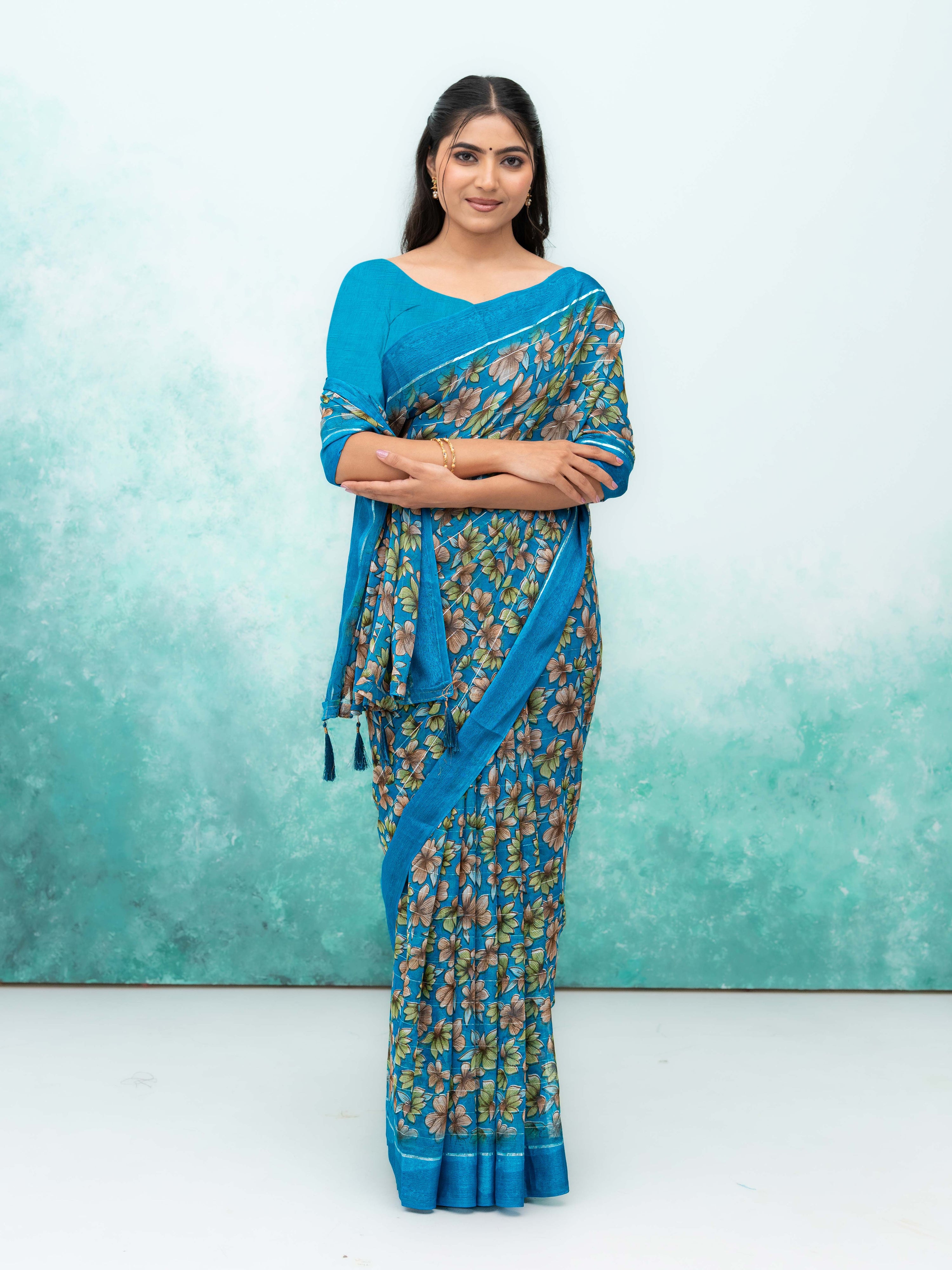 Sky Blue Poly Viscose Saree