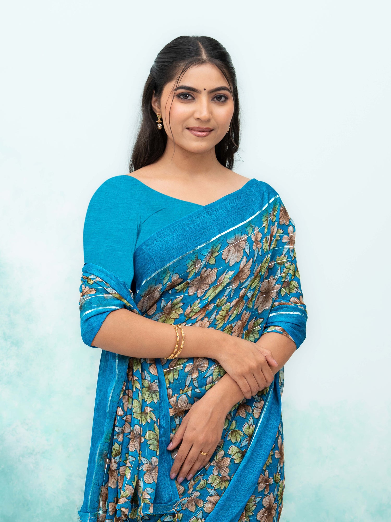 Sky Blue Poly Viscose Saree