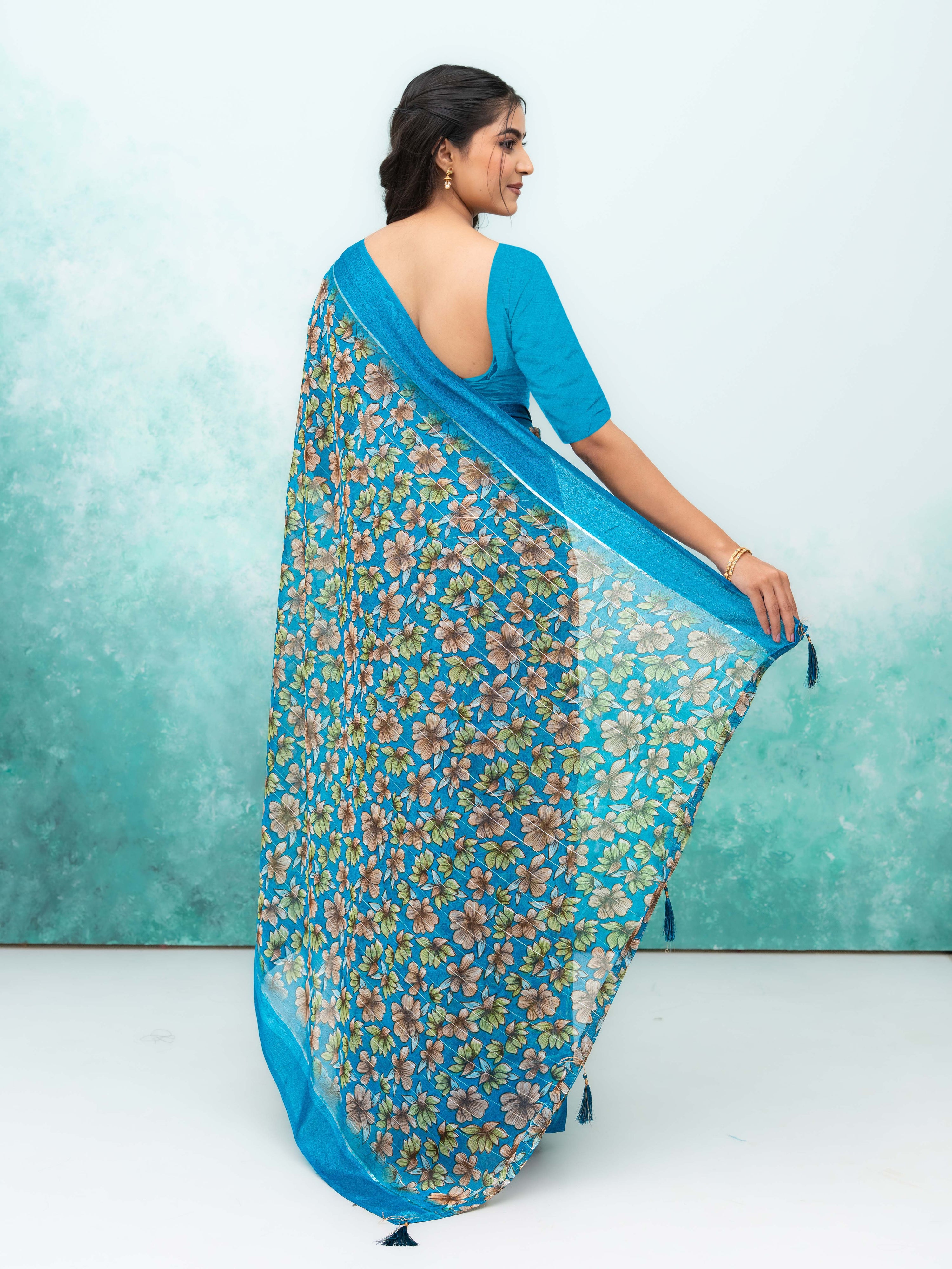 Sky Blue Poly Viscose Saree