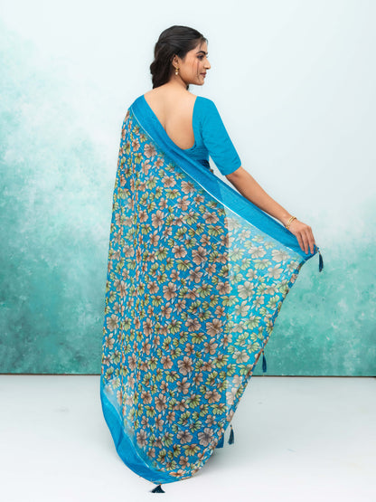 Sky Blue Poly Viscose Saree
