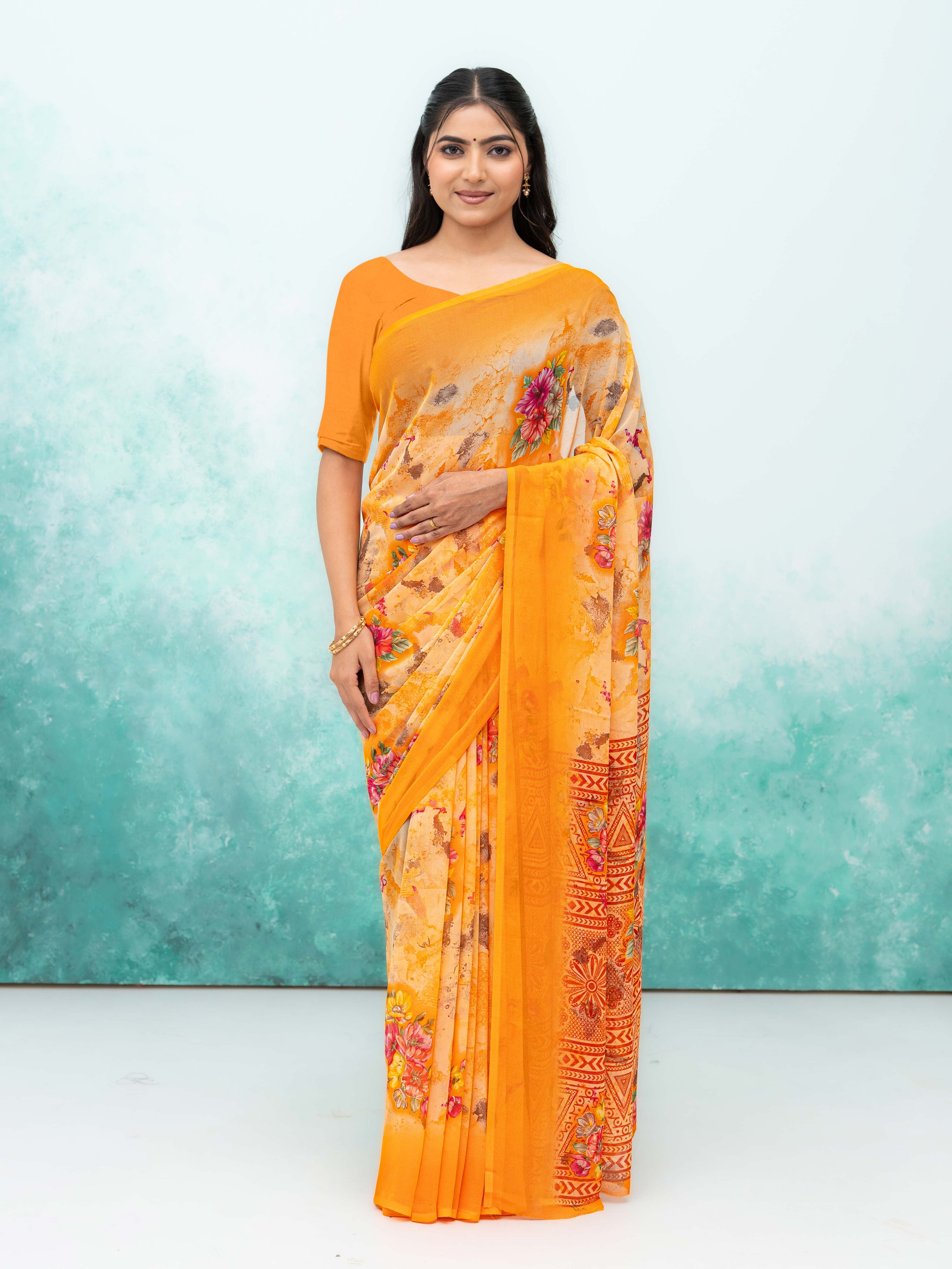 Light Orange Chiffon Saree