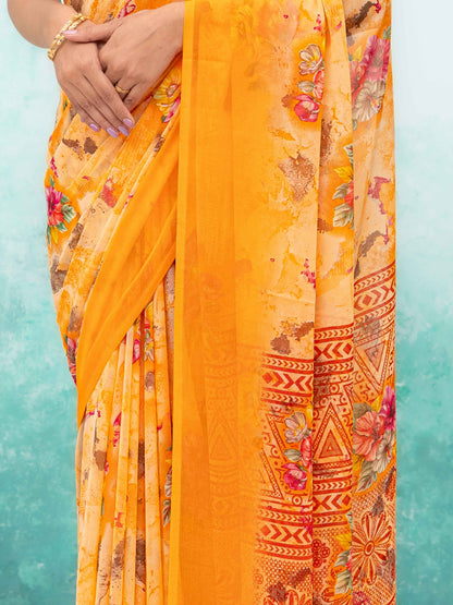 Light Orange Chiffon Saree