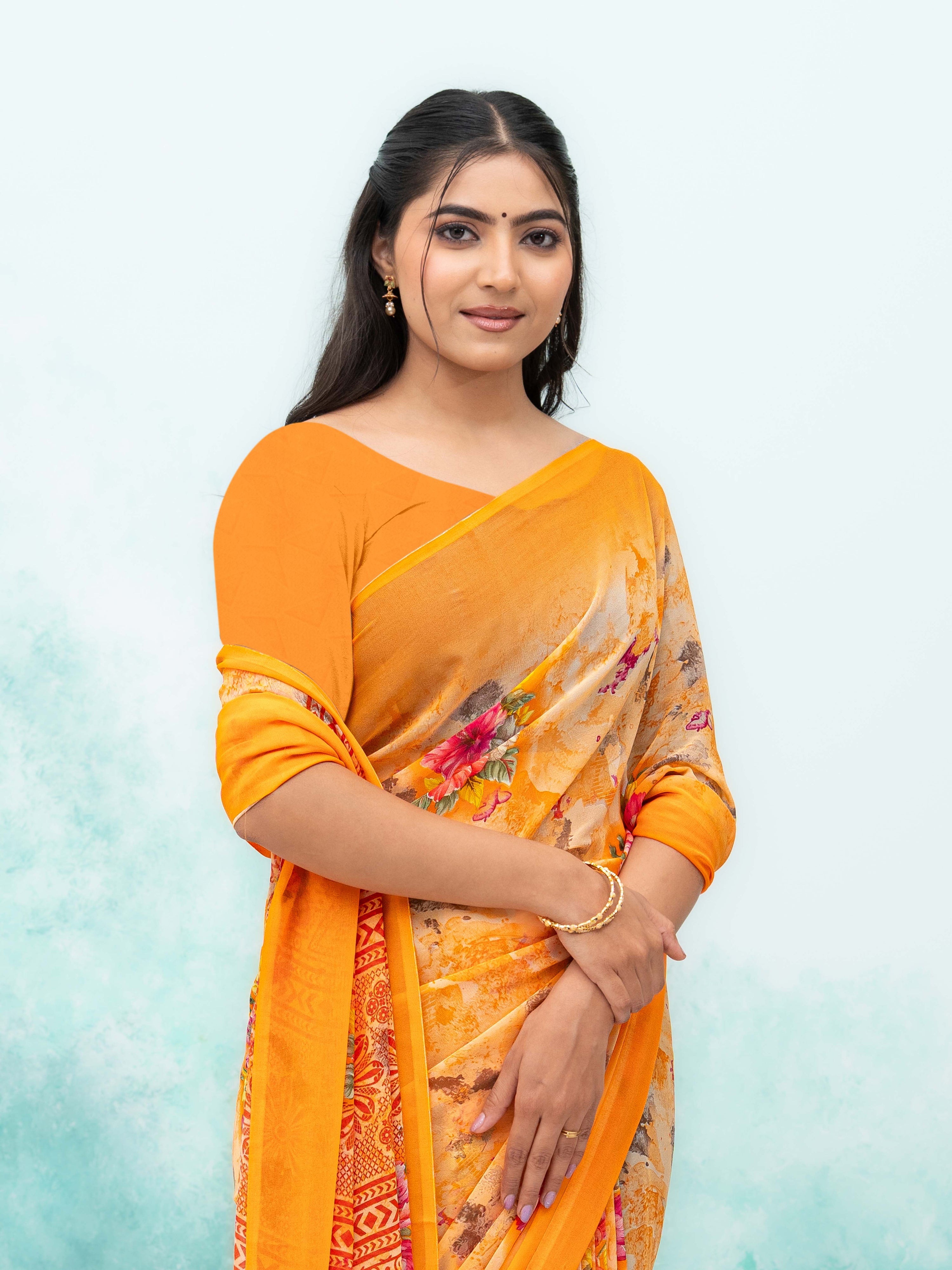 Light Orange Chiffon Saree