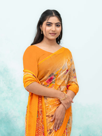 Light Orange Chiffon Saree