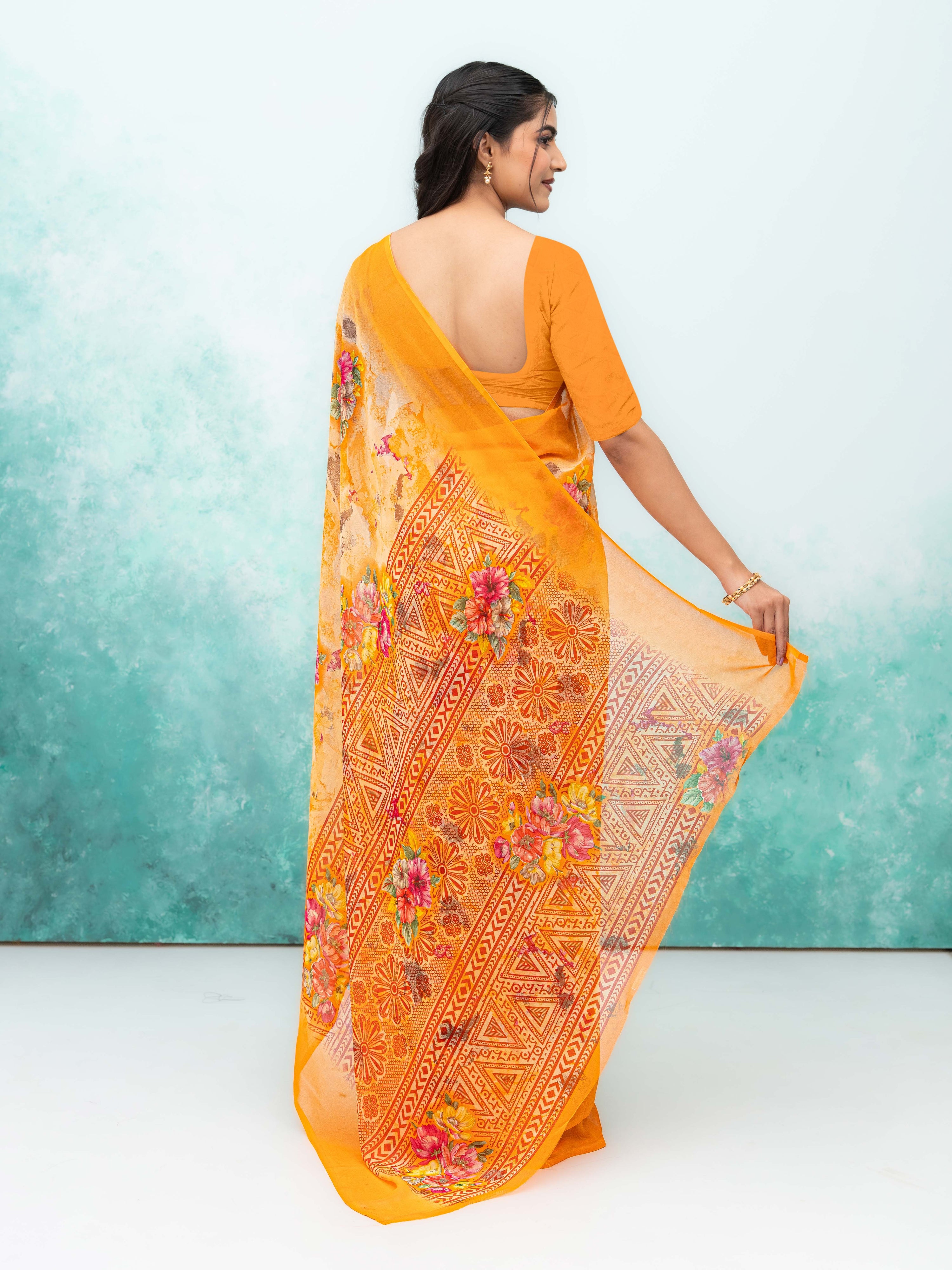 Light Orange Chiffon Saree
