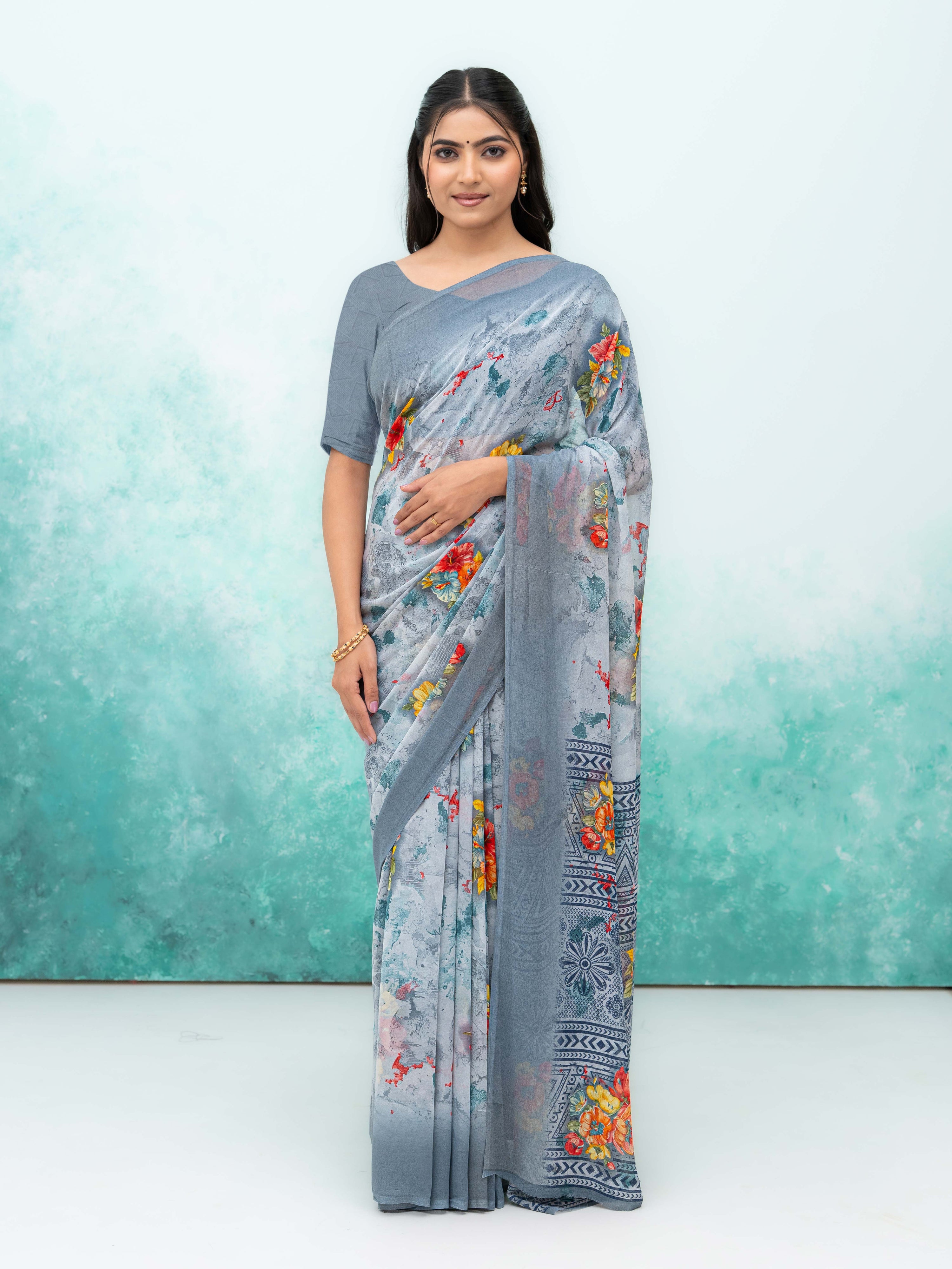 Gray Chiffon Saree