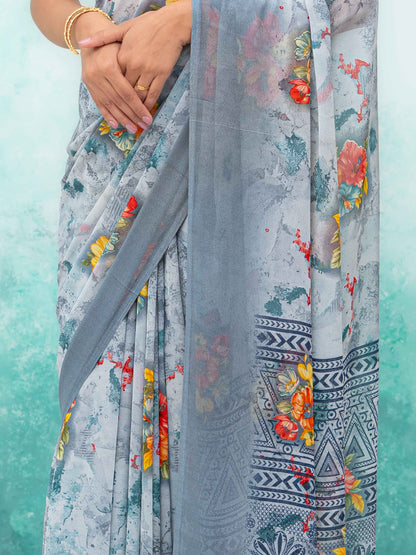 Gray Chiffon Saree