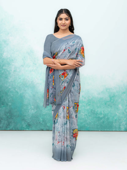 Gray Chiffon Saree