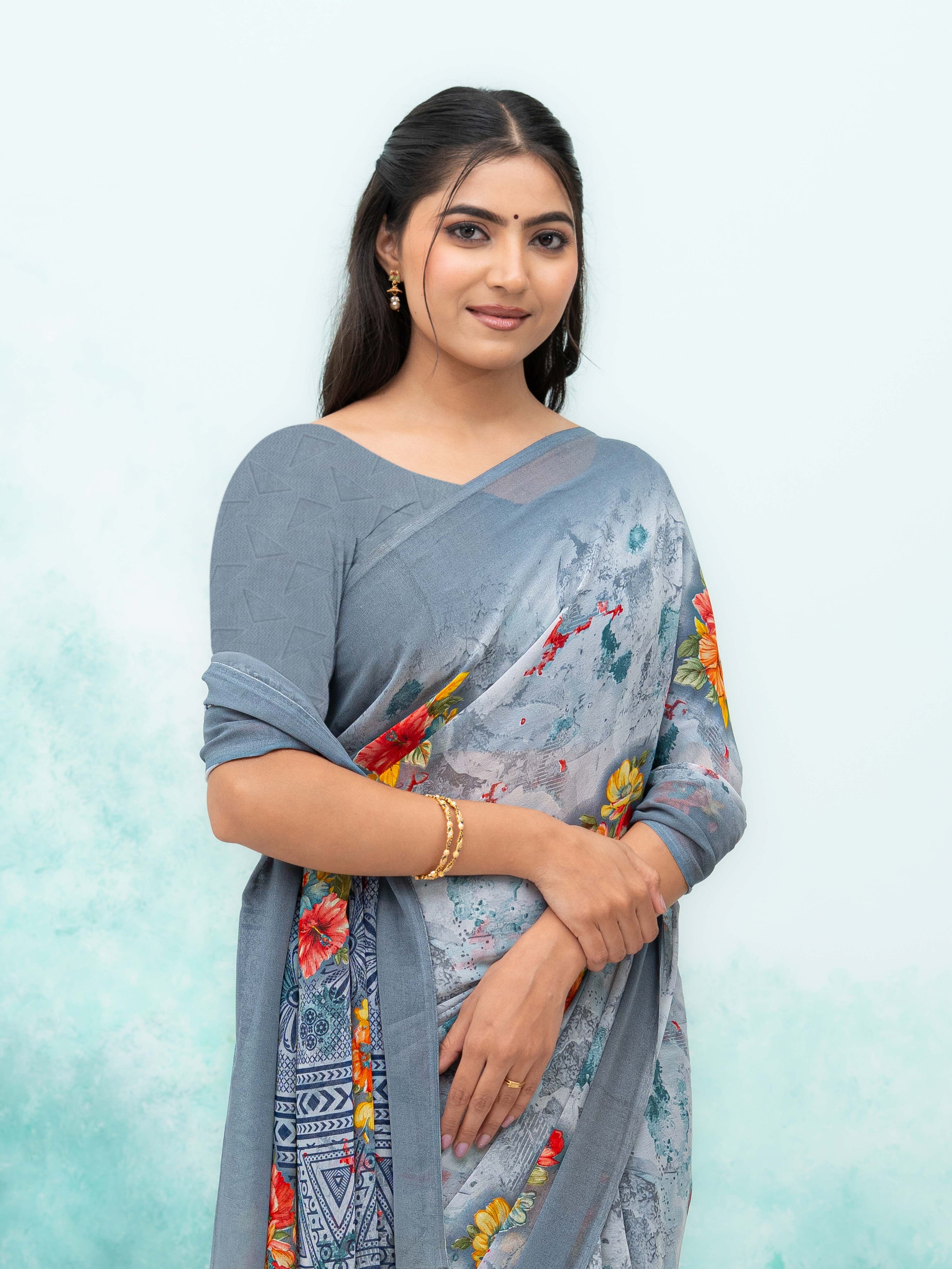 Gray Chiffon Saree
