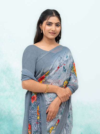 Gray Chiffon Saree