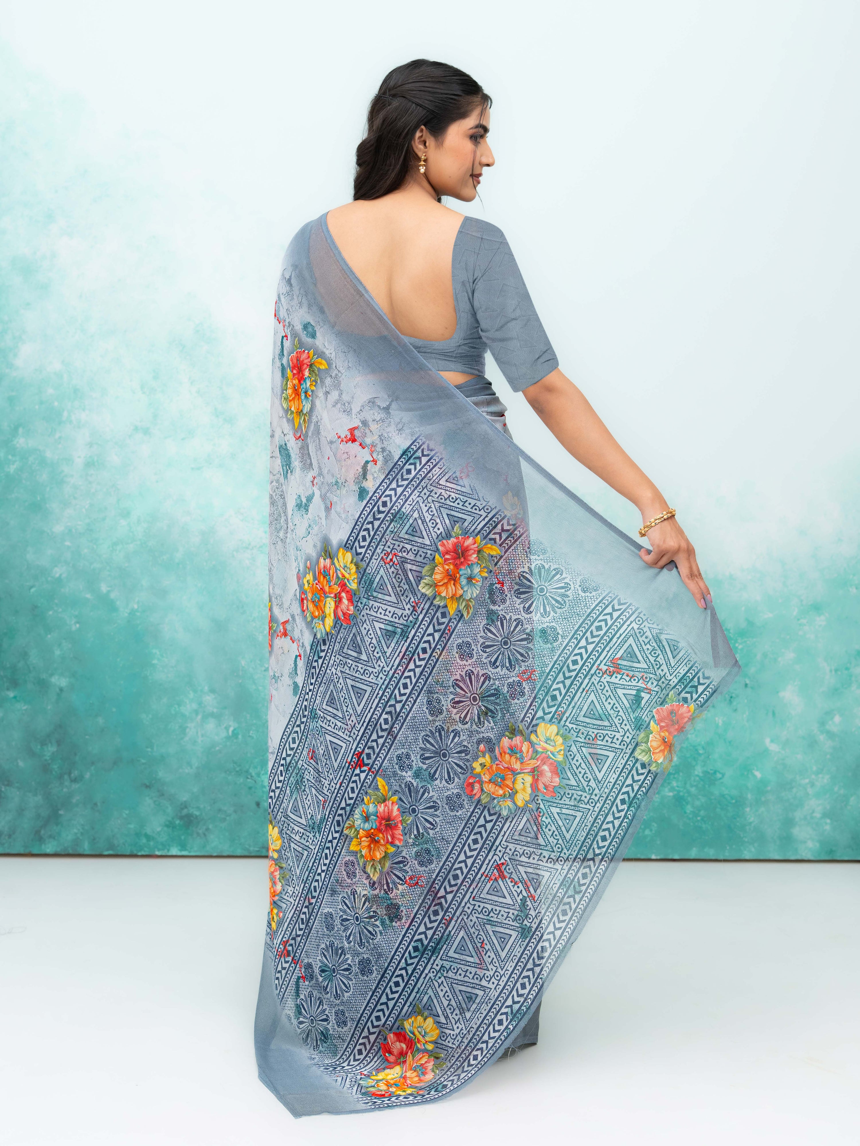 Gray Chiffon Saree