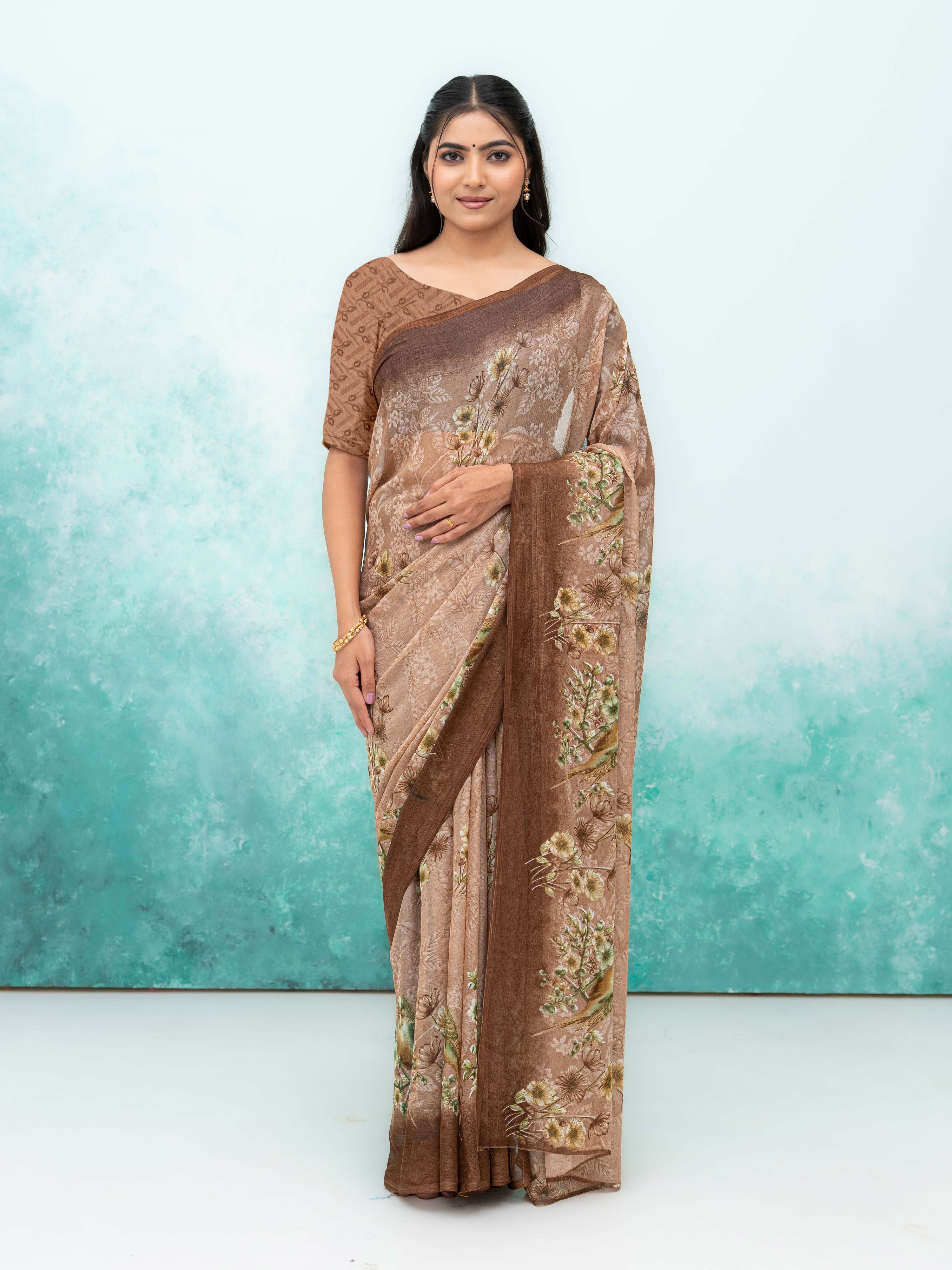 Brown Georgette Saree