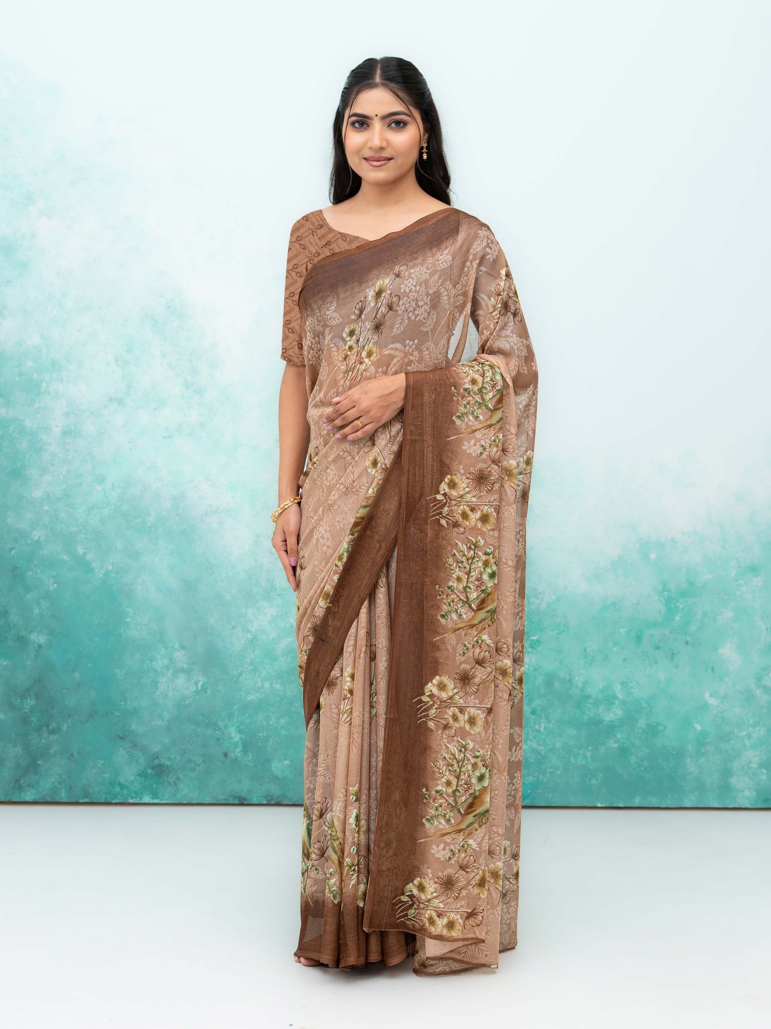 Brown Georgette Saree