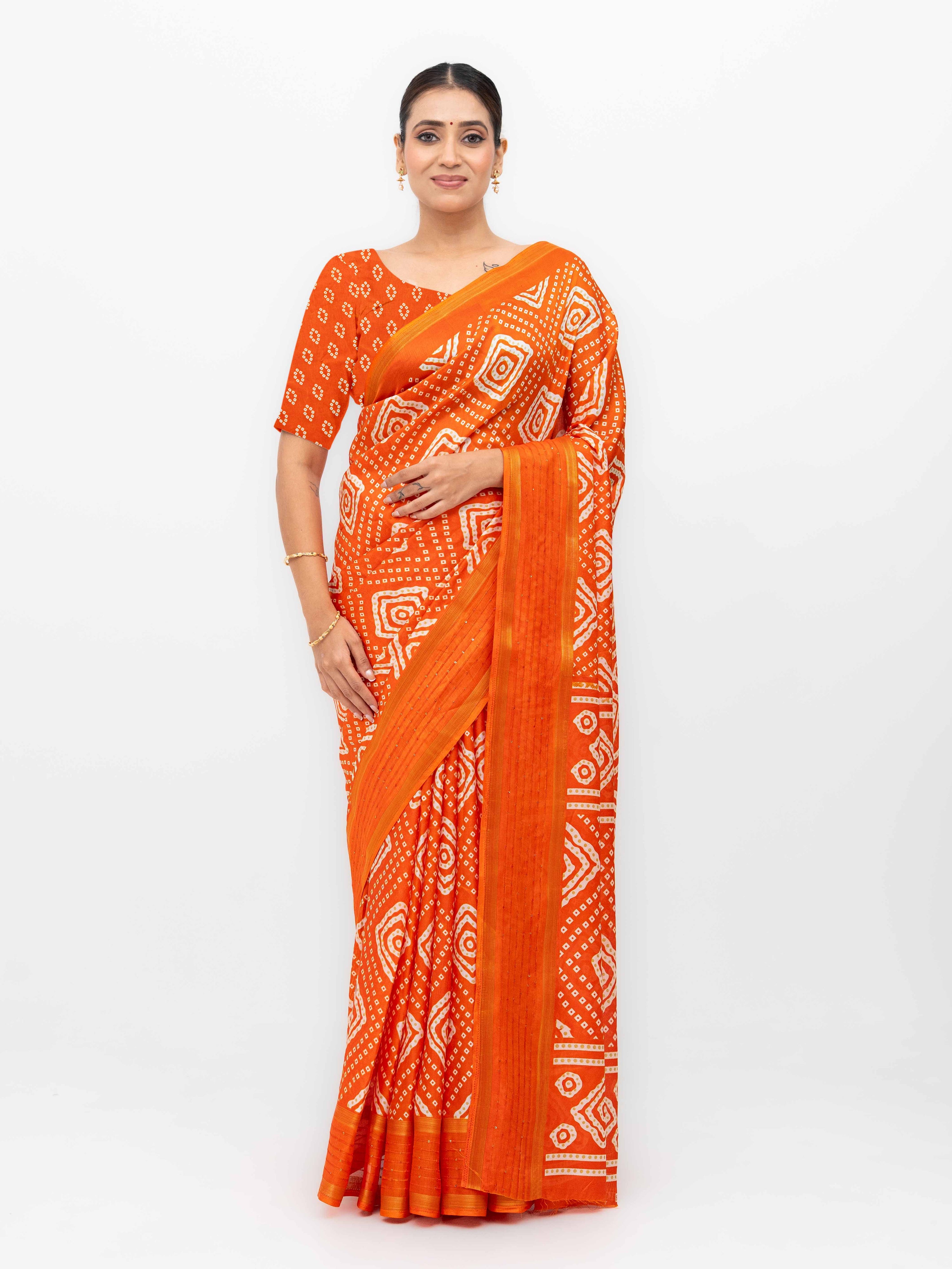 Orange Viscose Bandhani Saree