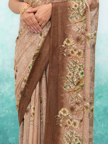 Brown Georgette Saree