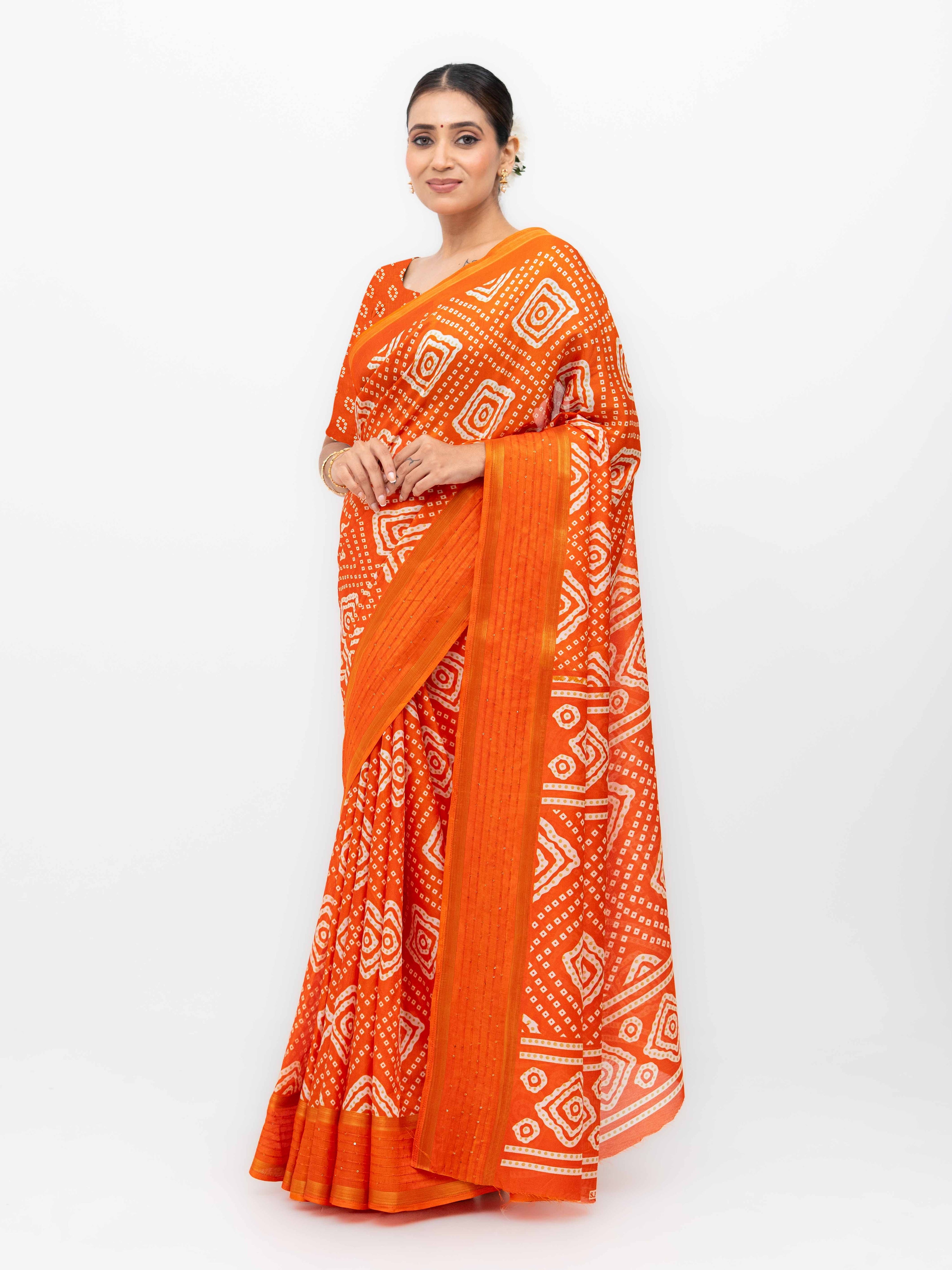 Orange Viscose Bandhani Saree