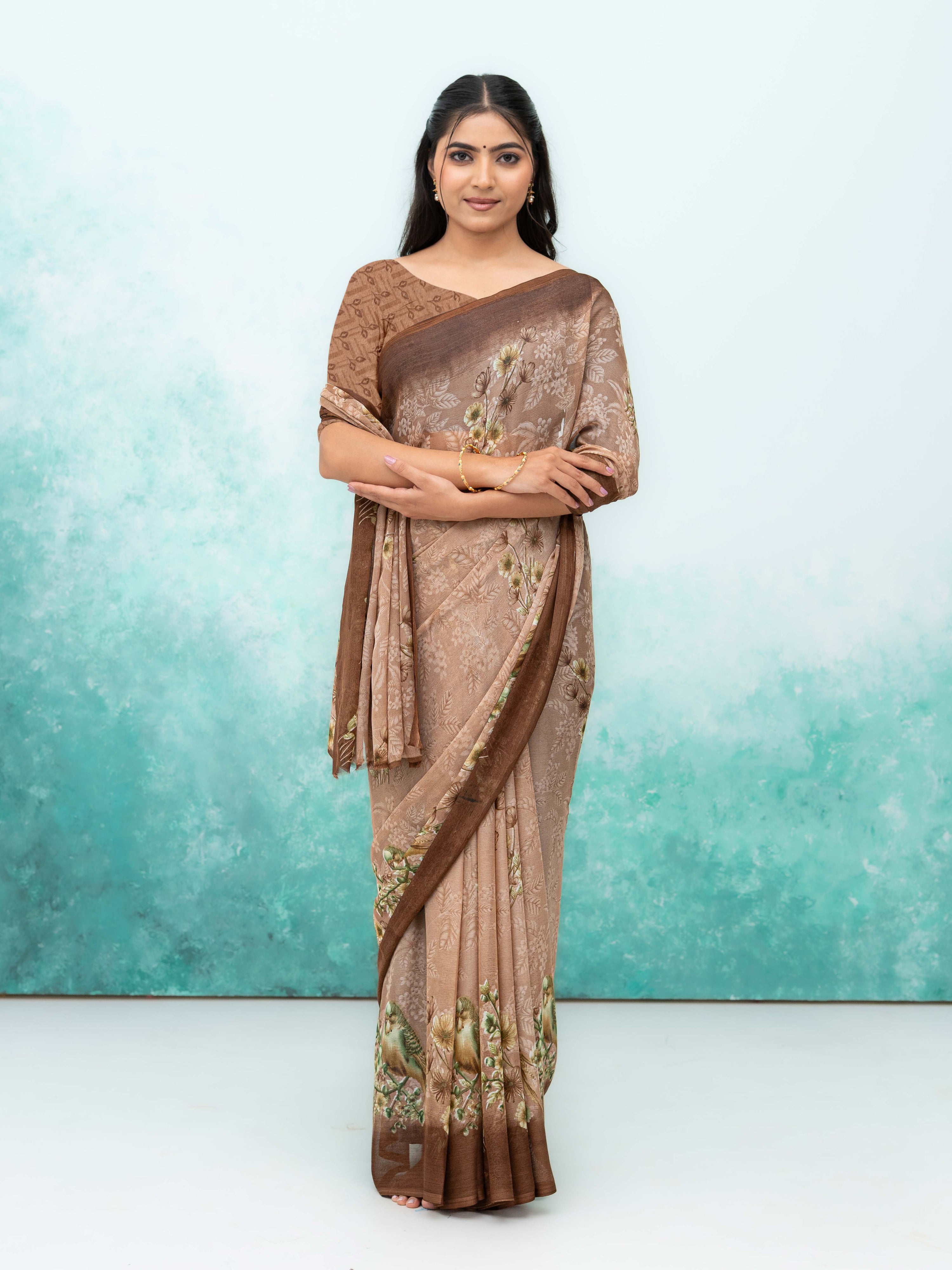 Brown Georgette Saree