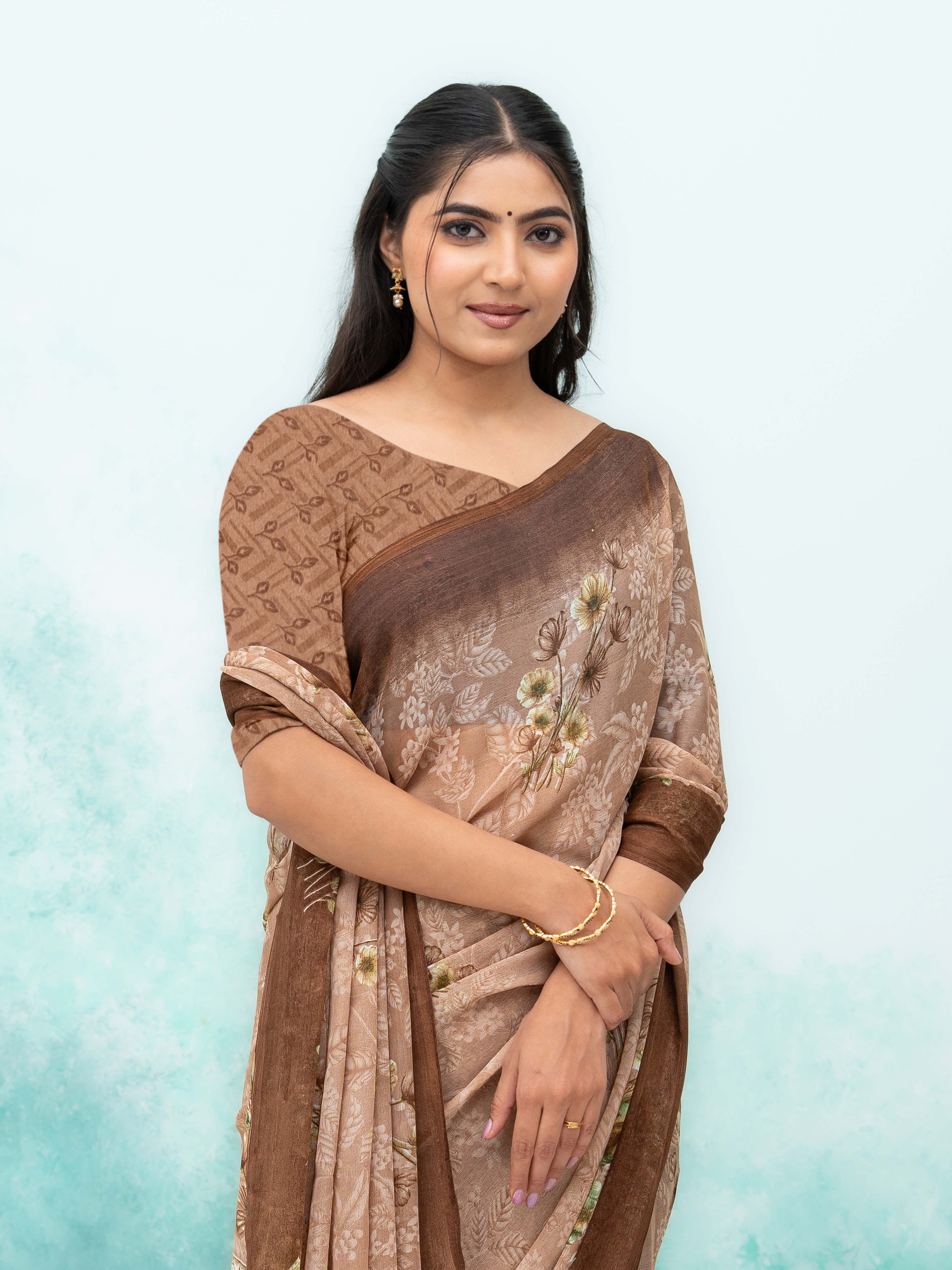 Brown Georgette Saree