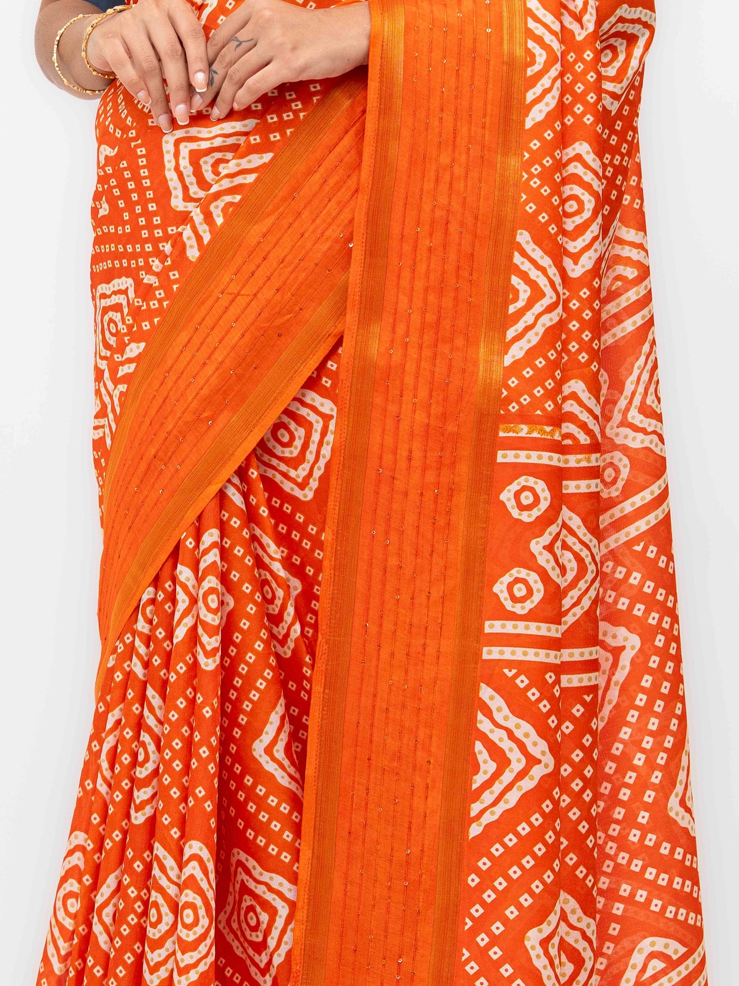 Orange Viscose Bandhani Saree