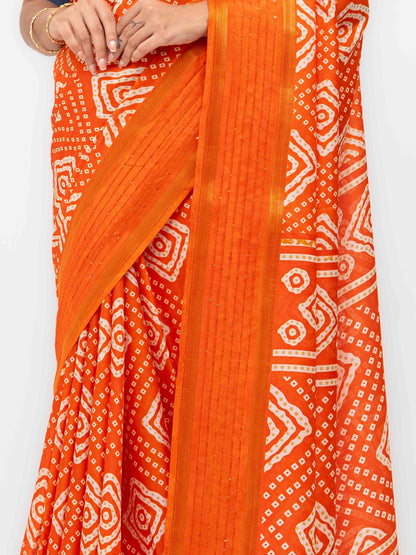 Orange Viscose Bandhani Saree