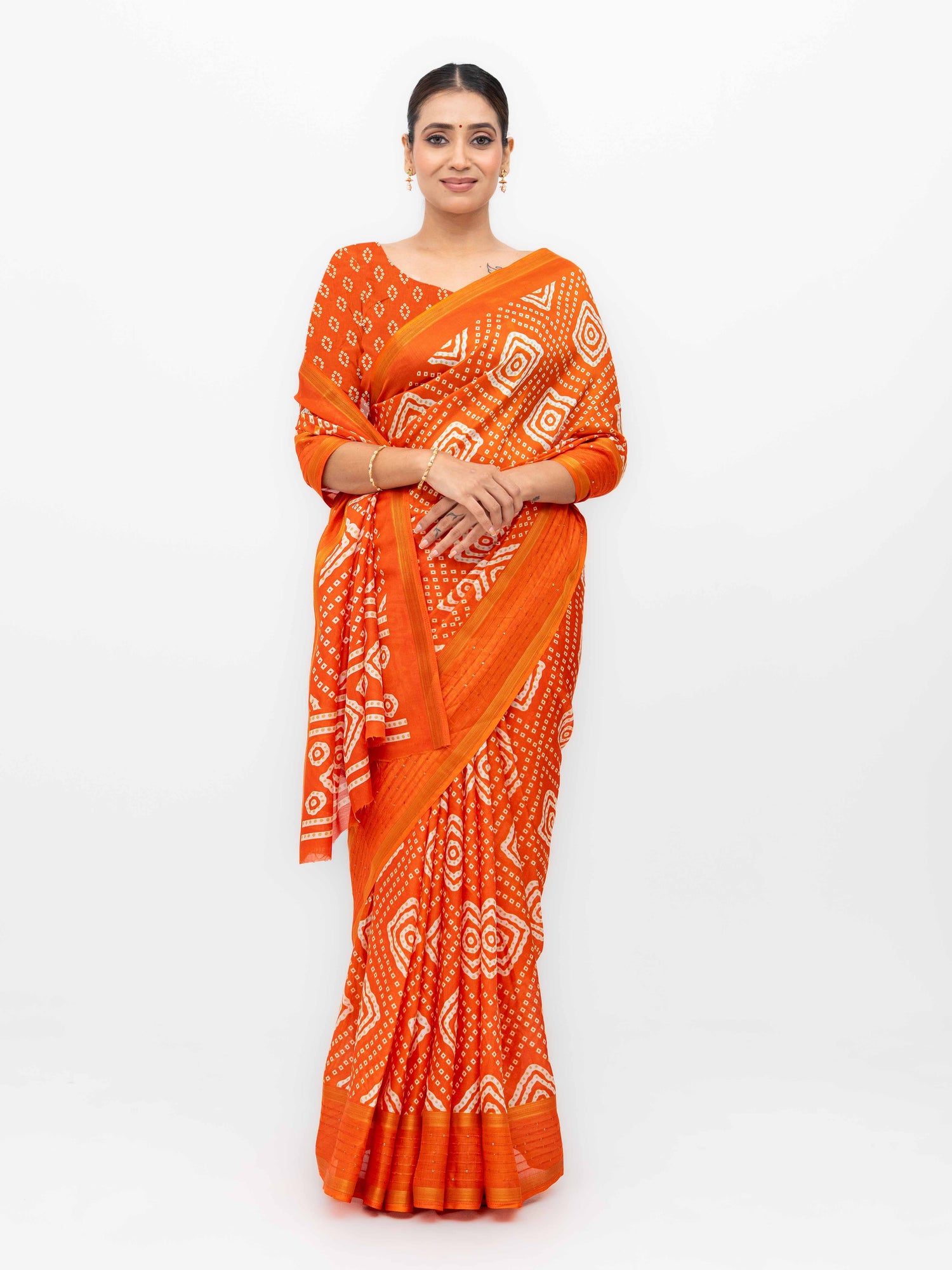 Orange Viscose Bandhani Saree