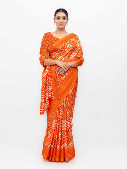 Orange Viscose Bandhani Saree