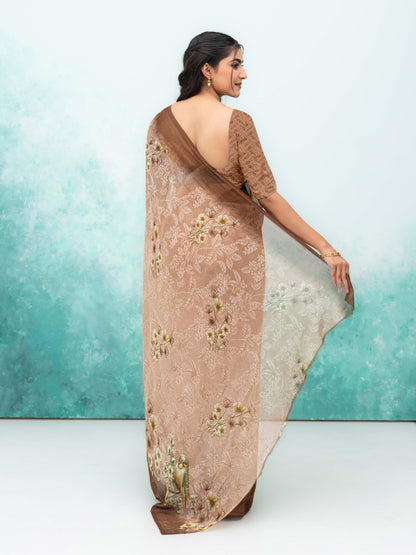 Brown Georgette Saree