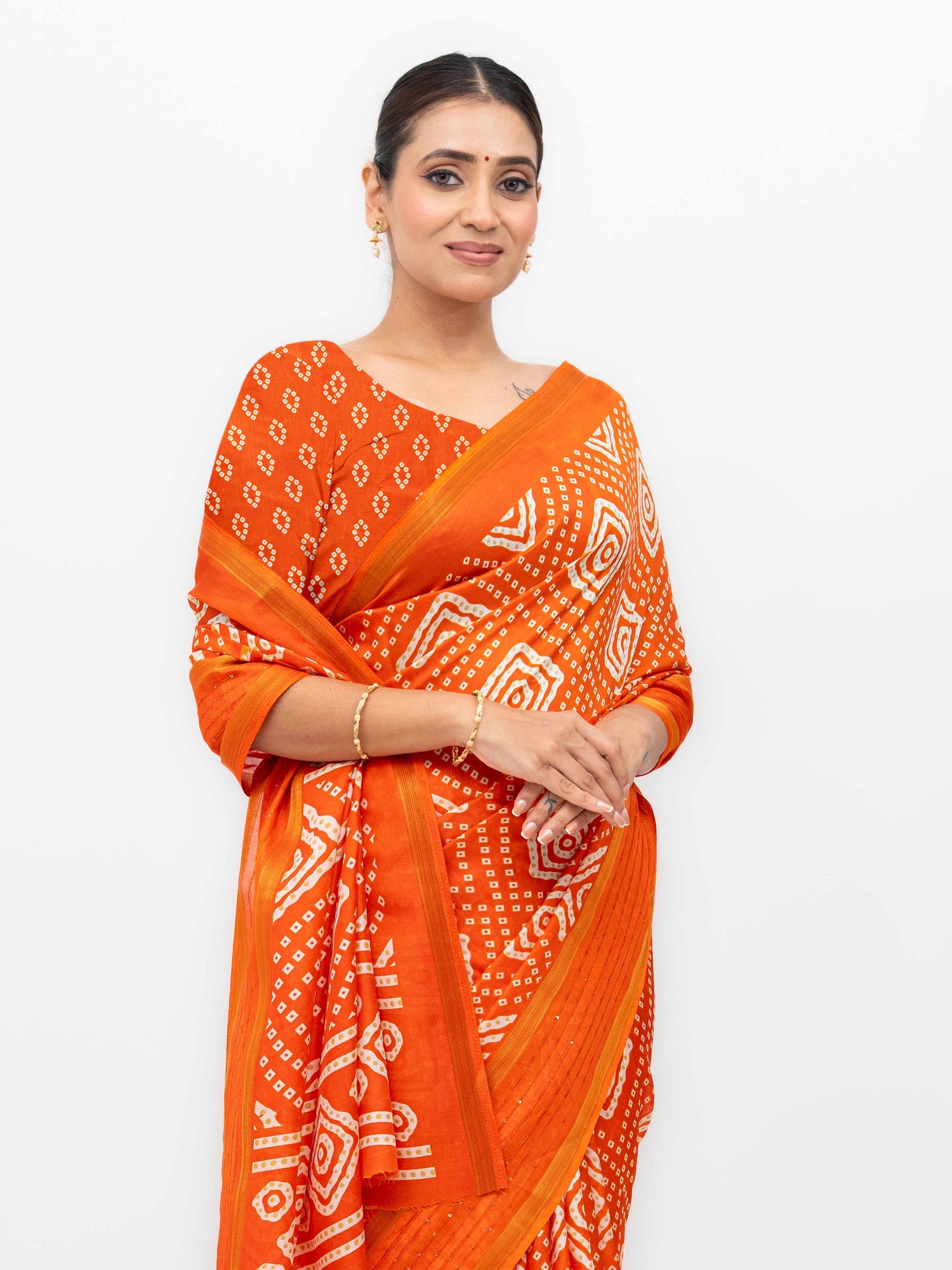 Orange Viscose Bandhani Saree