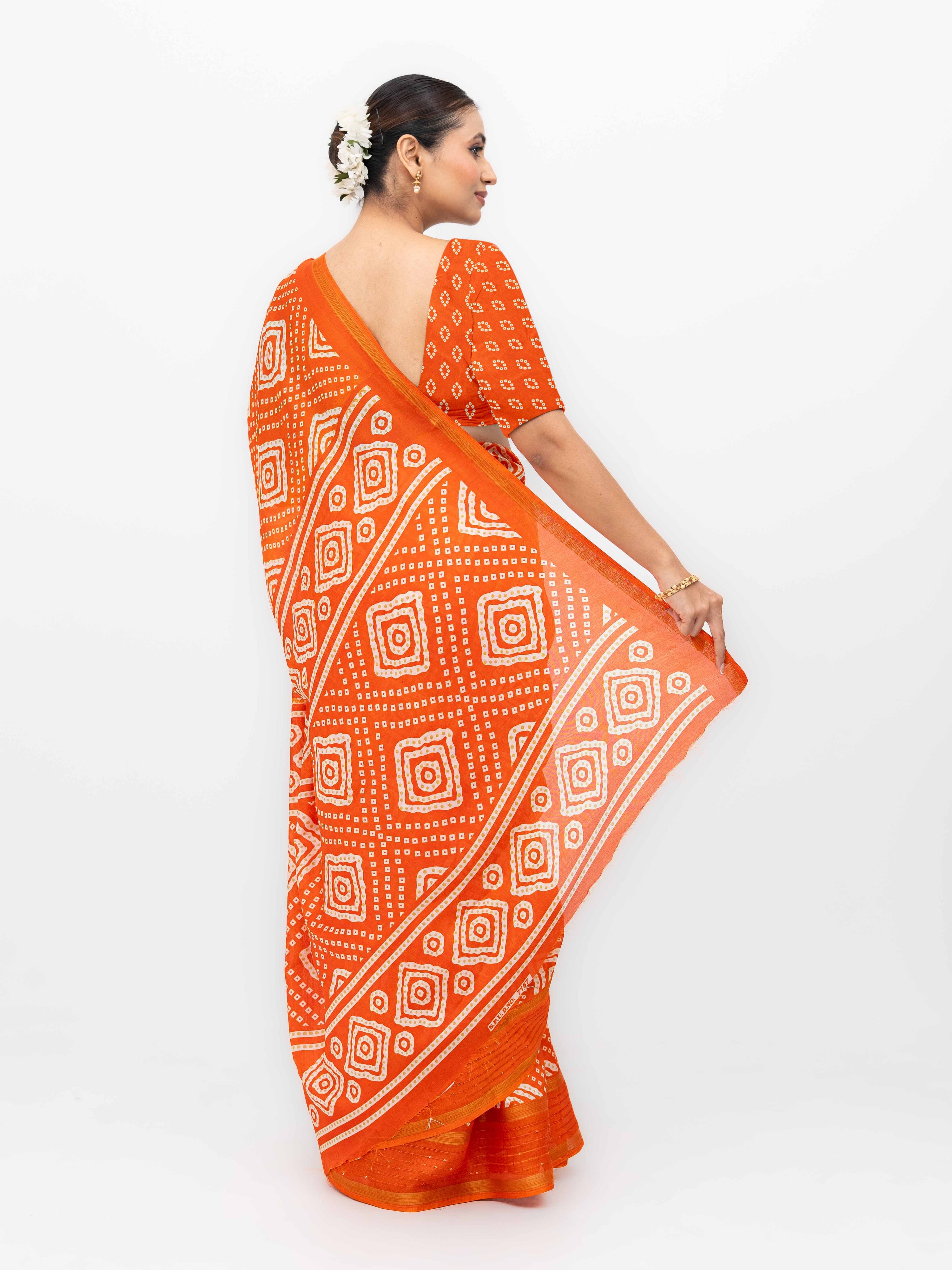 Orange Viscose Bandhani Saree