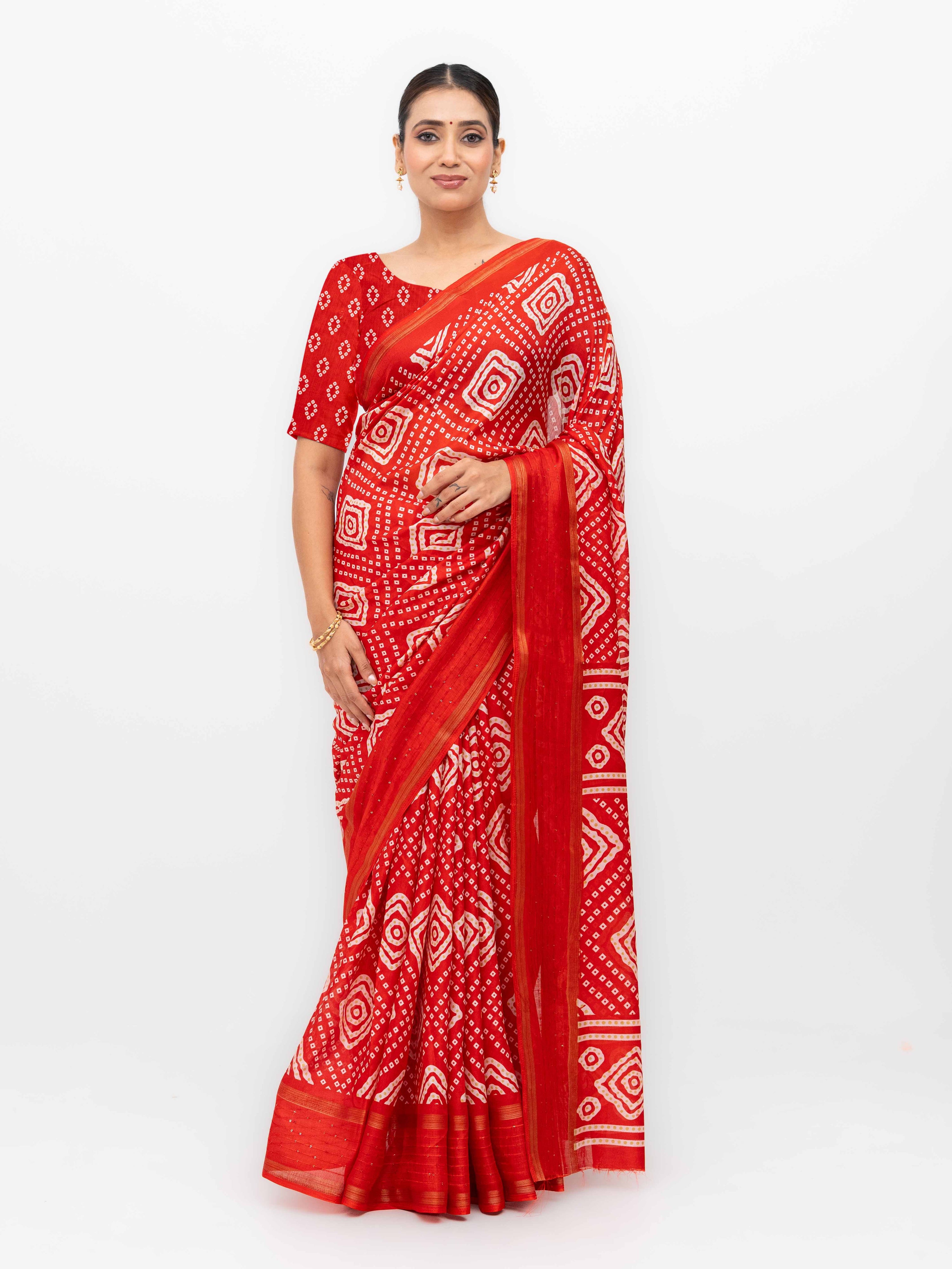 Red Viscose Bandhani Saree