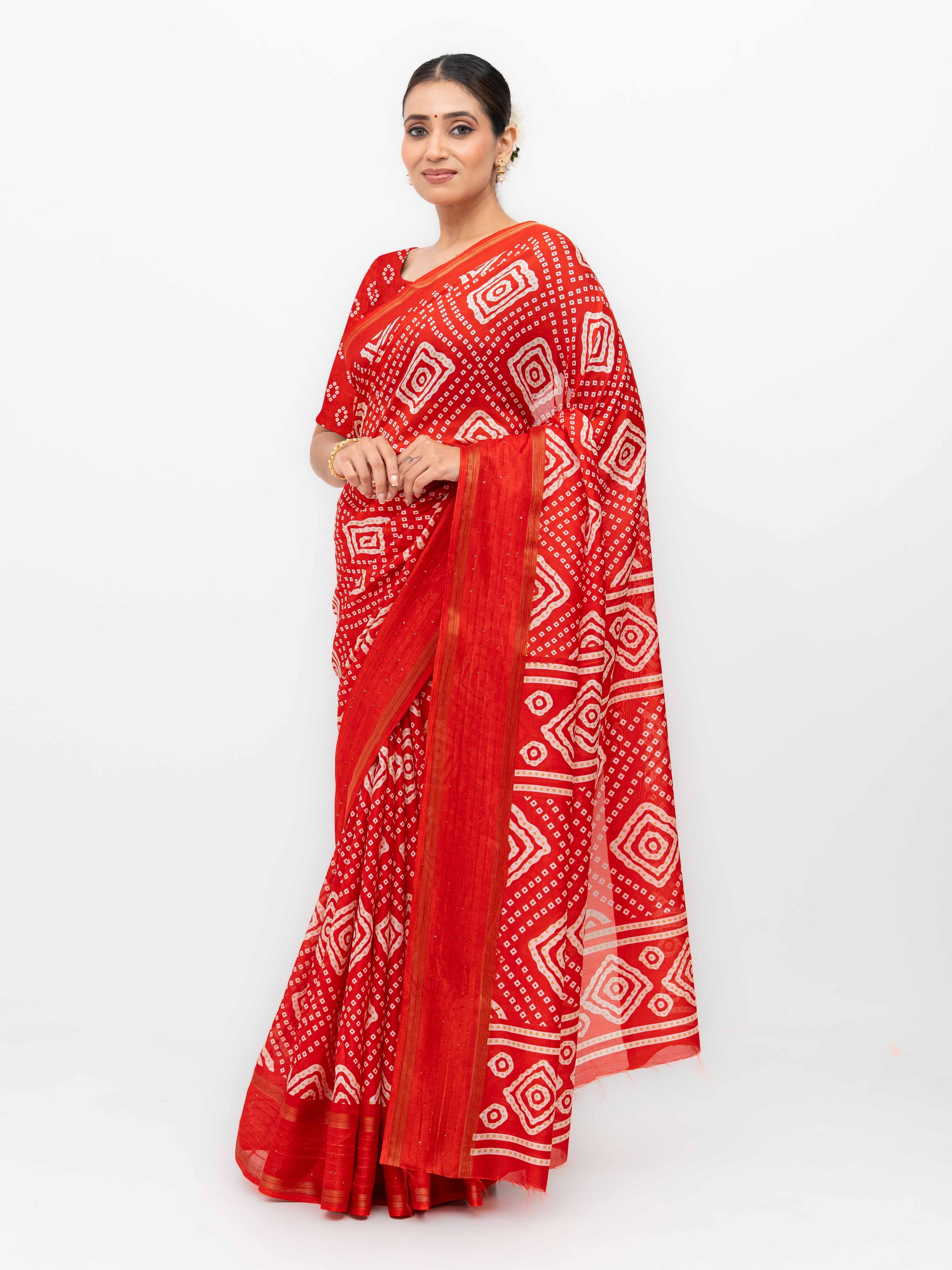 Red Viscose Bandhani Saree