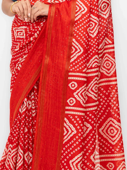 Red Viscose Bandhani Saree