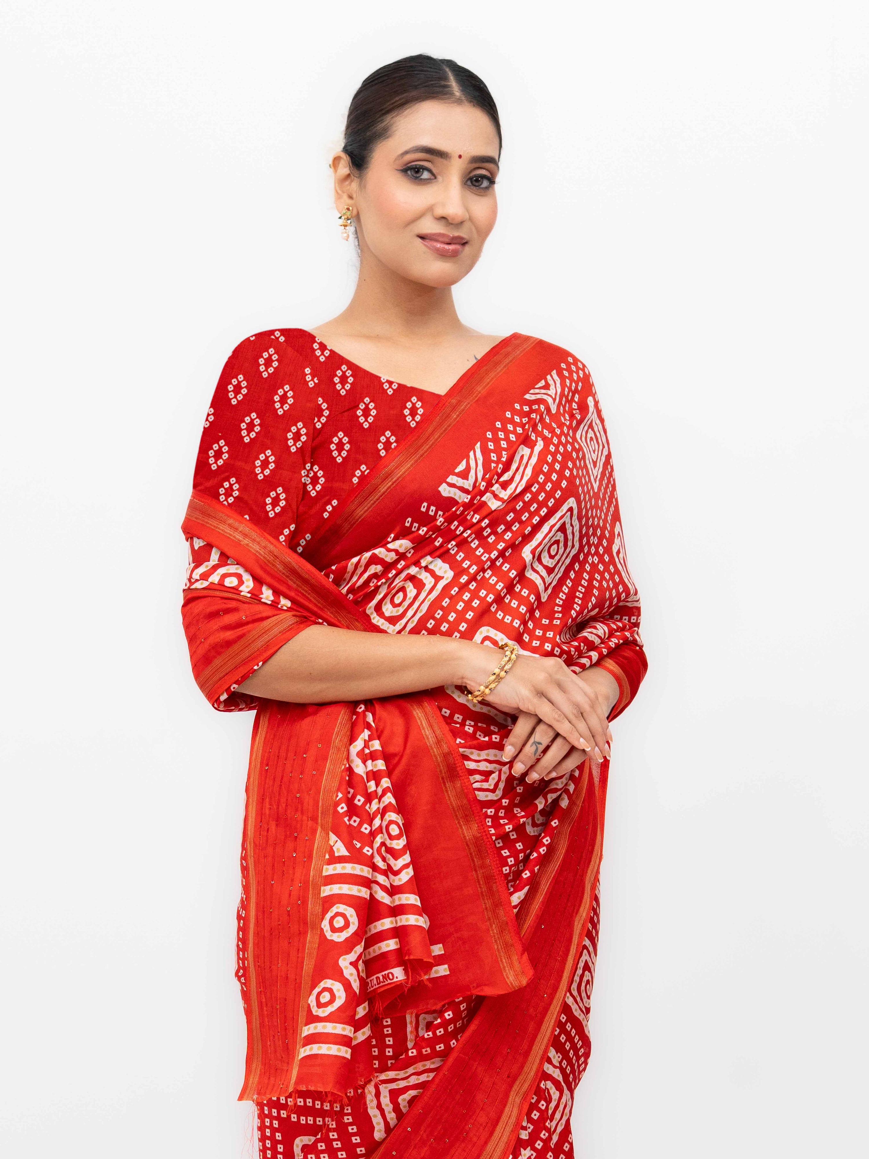 Red Viscose Bandhani Saree