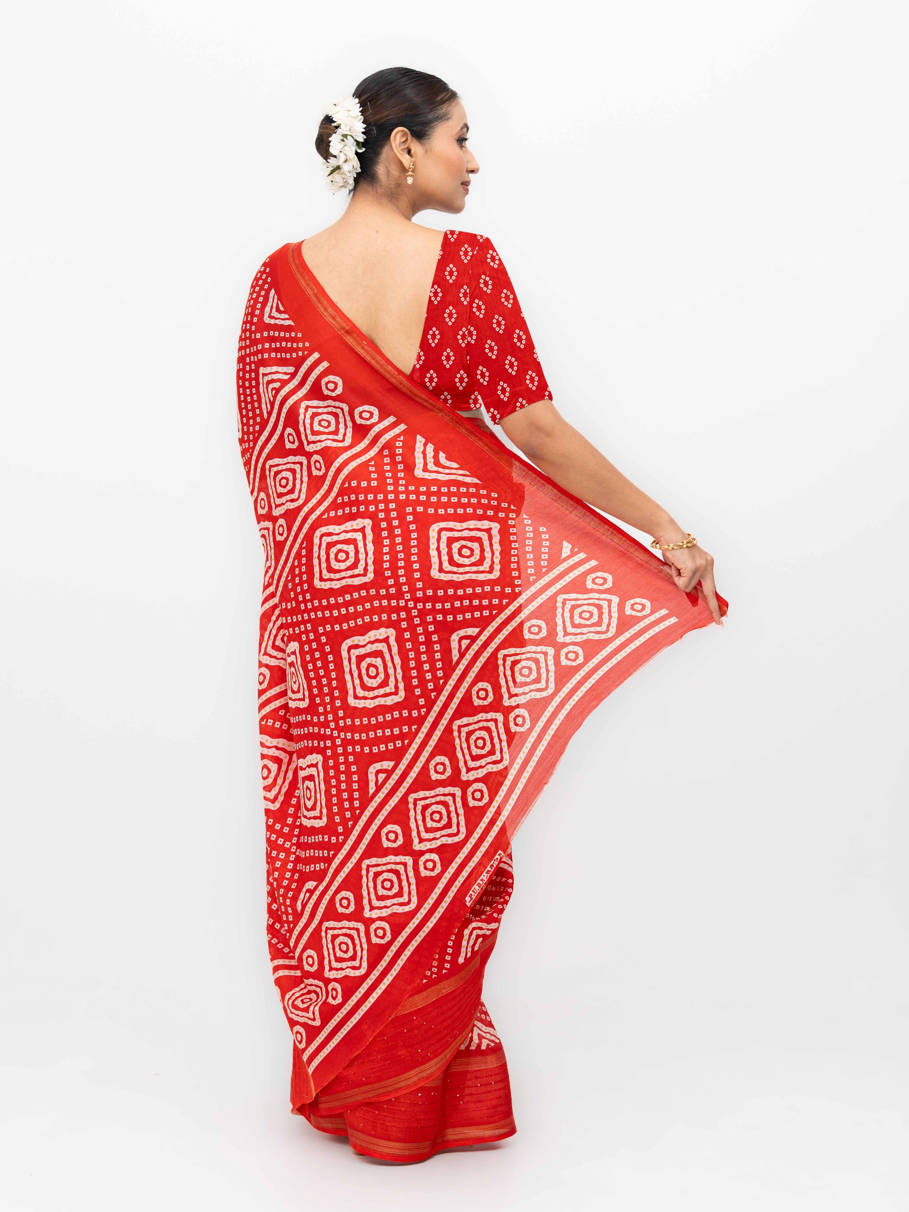 Red Viscose Bandhani Saree