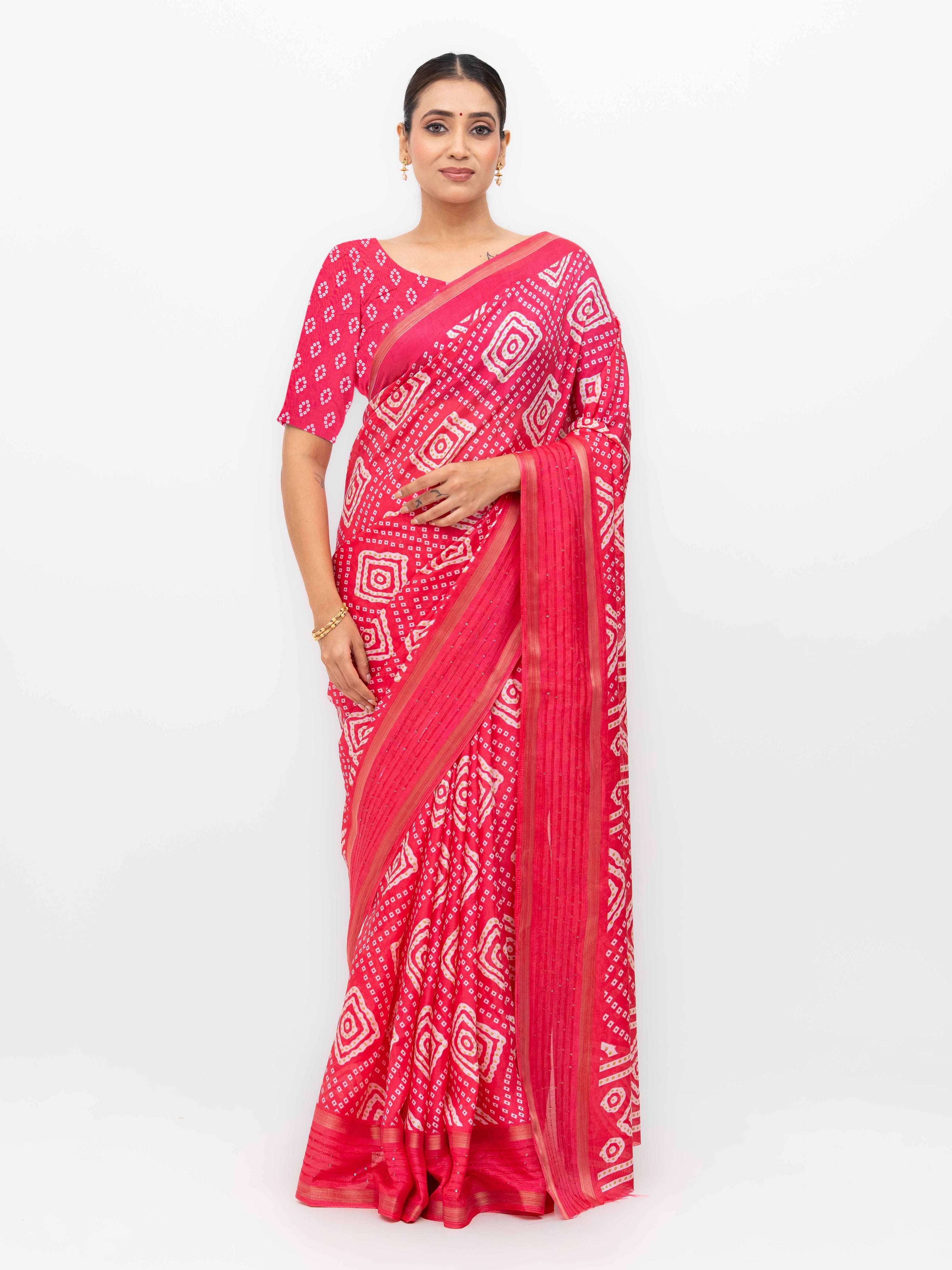 Pink Viscose Bandhani Saree