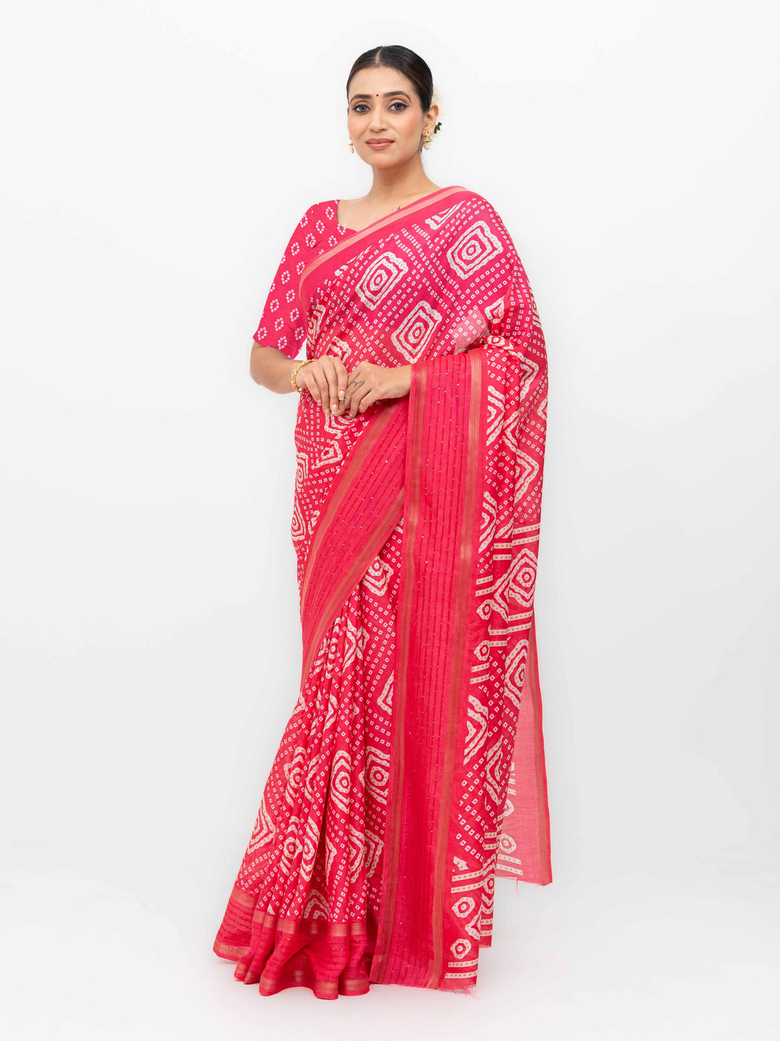 Pink Viscose Bandhani Saree
