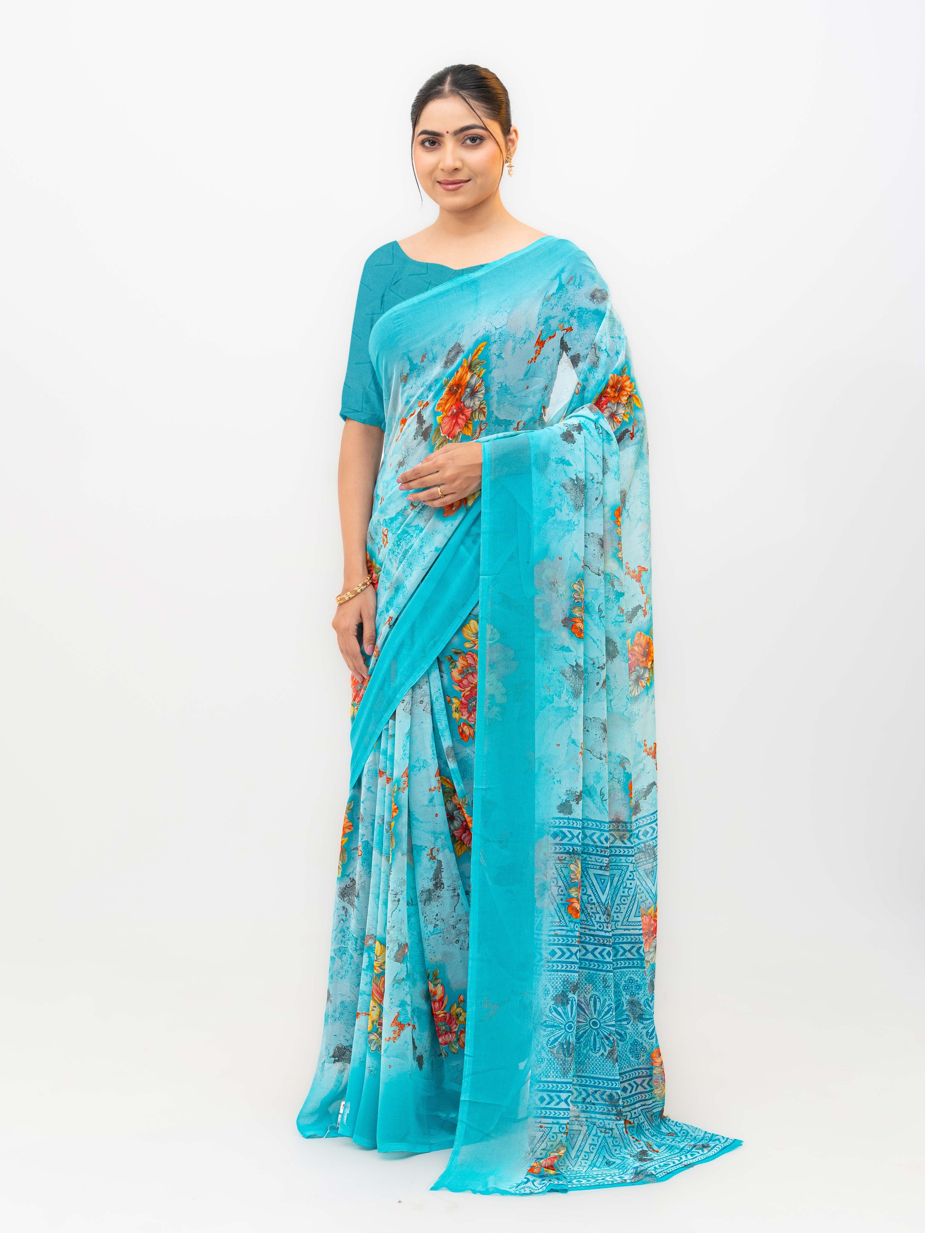 Sky Blue Chiffon Saree