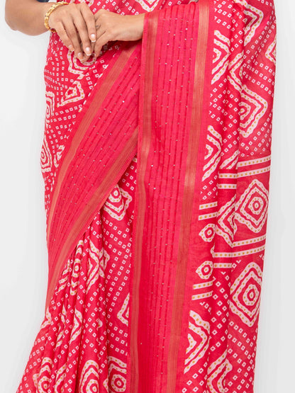 Pink Viscose Bandhani Saree