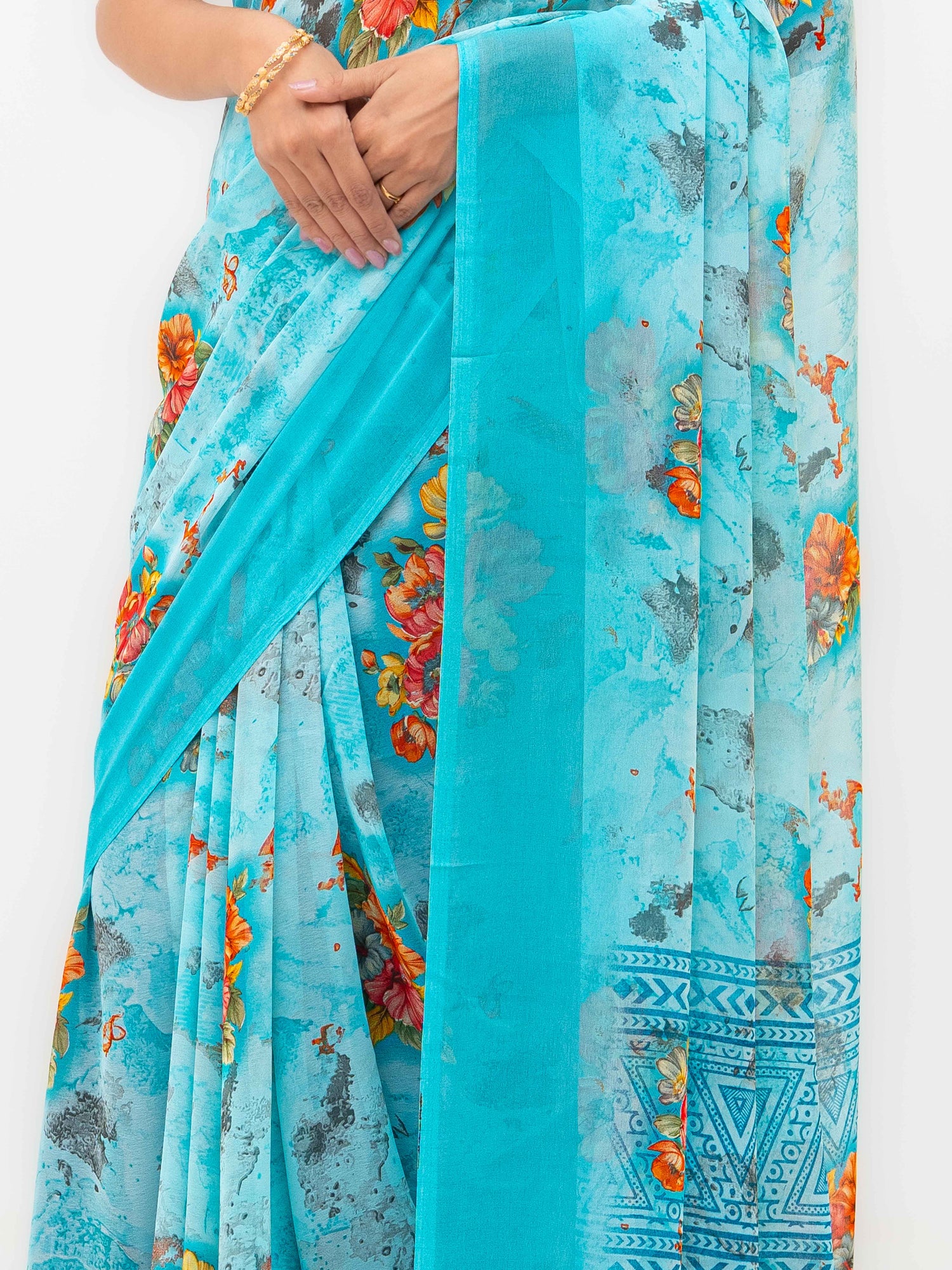 Sky Blue Chiffon Saree