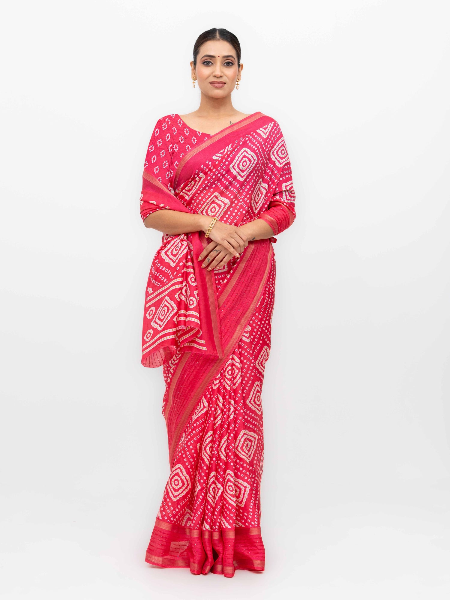 Pink Viscose Bandhani Saree